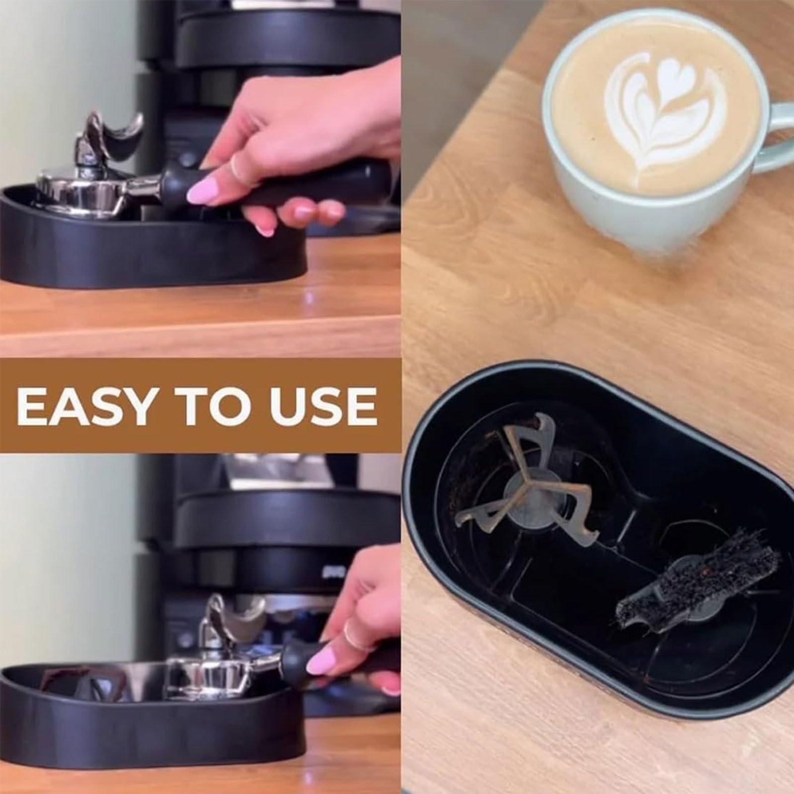Kit de limpieza de portafiltro de café, limpiador automático de cajas con soporte, cepillo y bandeja de tierra para uso doméstico, cocina y oficina