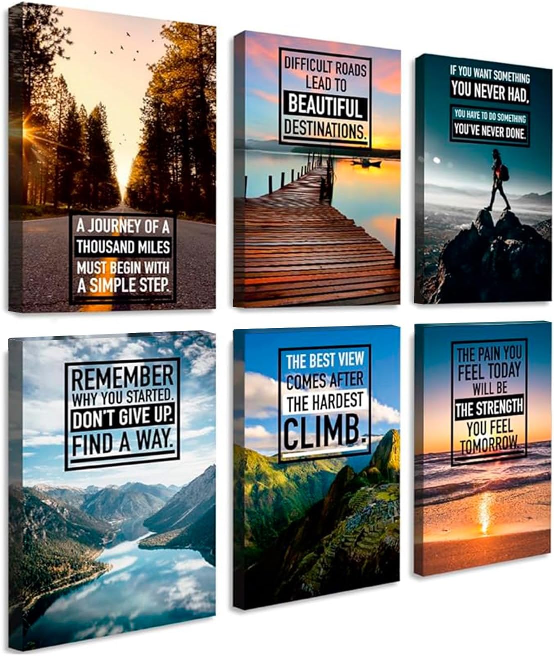 Throwbacktraits Canvas Motivational Wall Art – Set of 6 Inspirational Prints with Uplifting Phrases & Vibrant Images, Eco-Friendly & Framed, Ready to Hang for Office Wall Decor, Living Room & Bedroom Décor