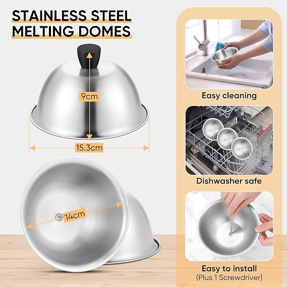 Joyfair 3Pcs Stainless Steel Cheese Melting Dome Basting Burger Cover Set