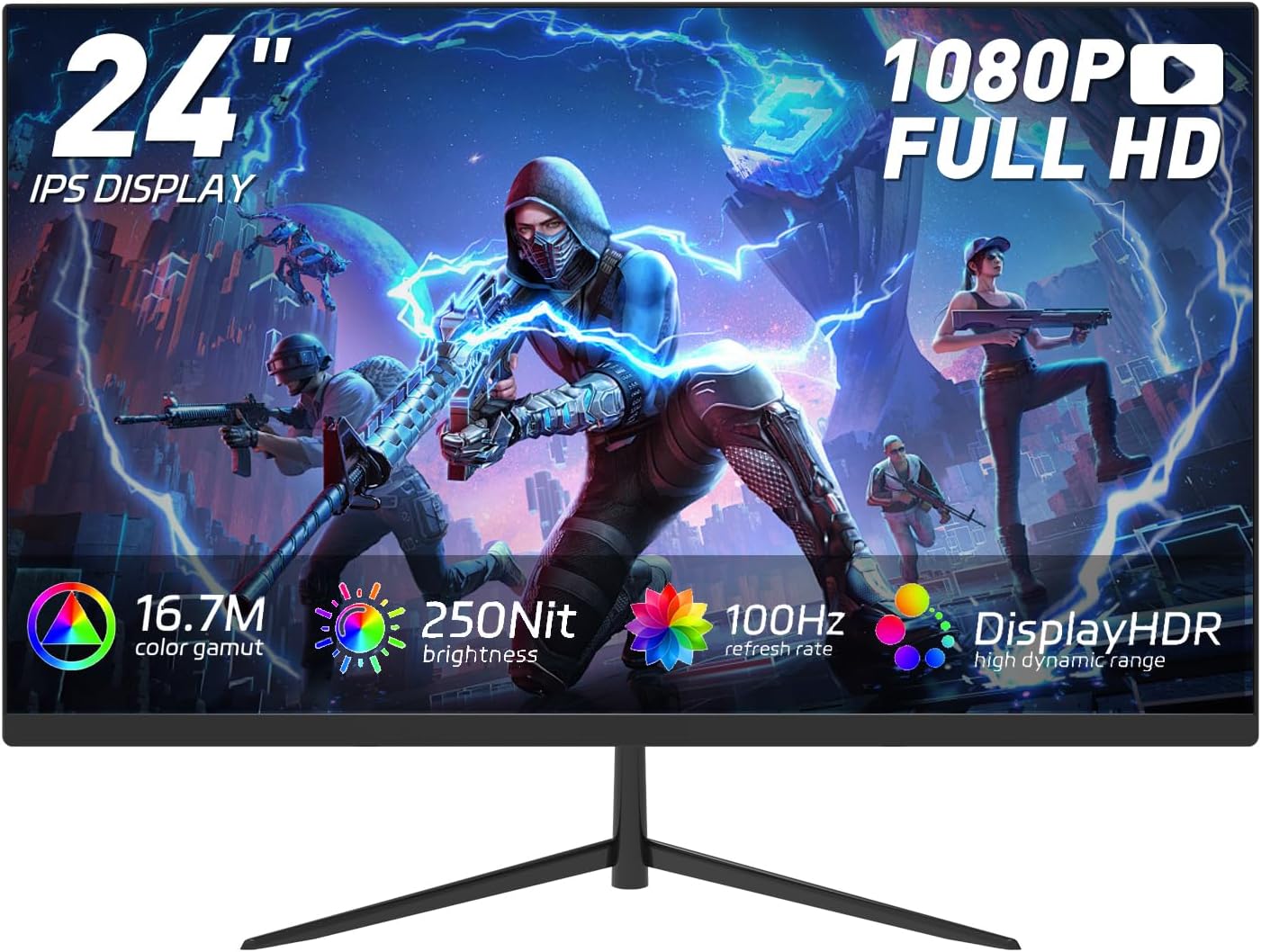 24 Inch Gaming Monitor, IPS FHD 100Hz 3ms Response Time Computer Monitor, Eye Protection Low Blue Light HDMI DP VESA Mount