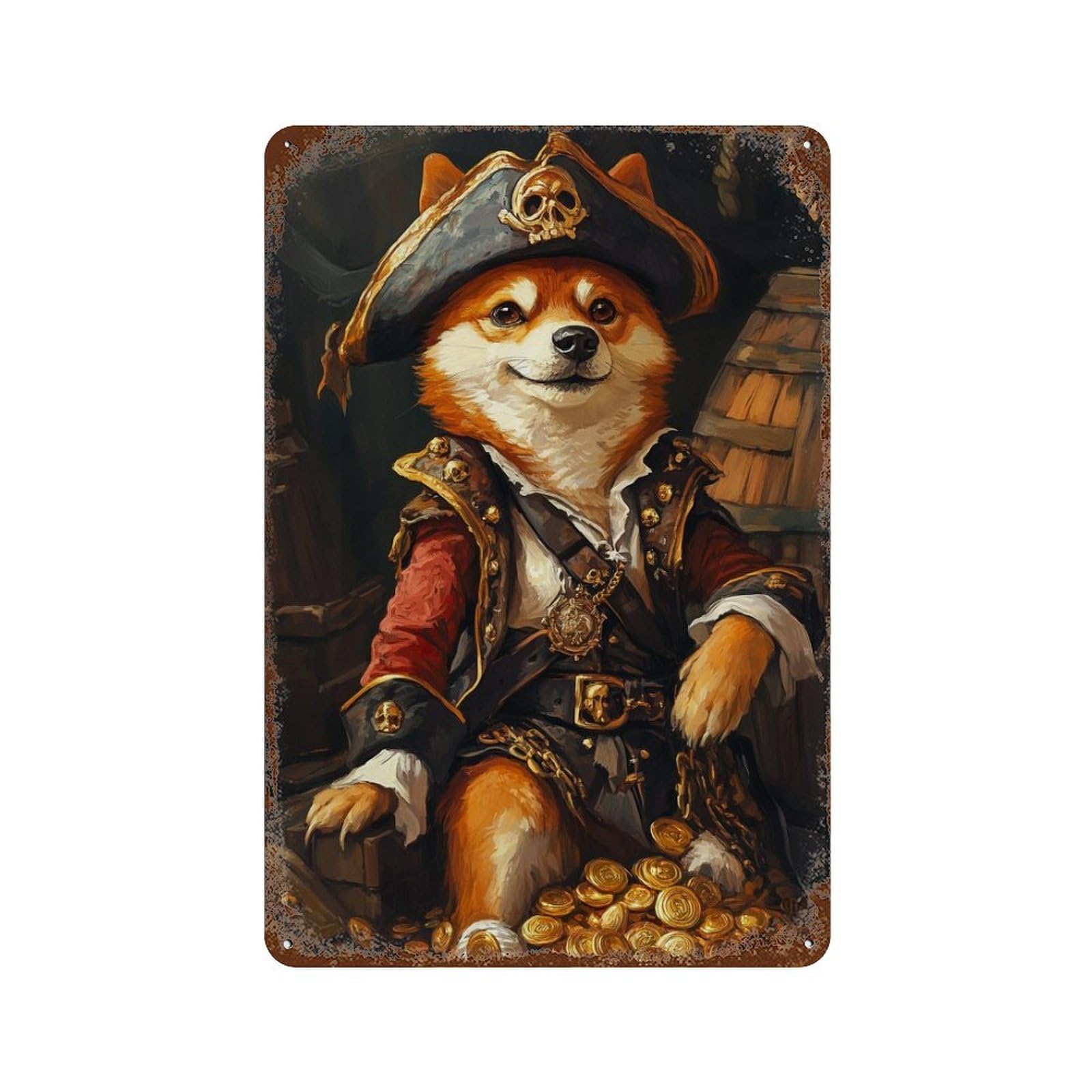 Pirate Dog Treasure Chest-106 Rusty Metal Tin Sign 11.8"x7.9", Classic Wall Plaque for Pub, Kitchen And Man Cave Decor