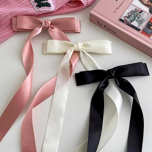 Miniatura 6 de YONOY 6 lazos para el pelo para mujer, pinzas para el pelo, lazos de metal, pasador francés con cola ultra larga, cinta de satén, horquilla para