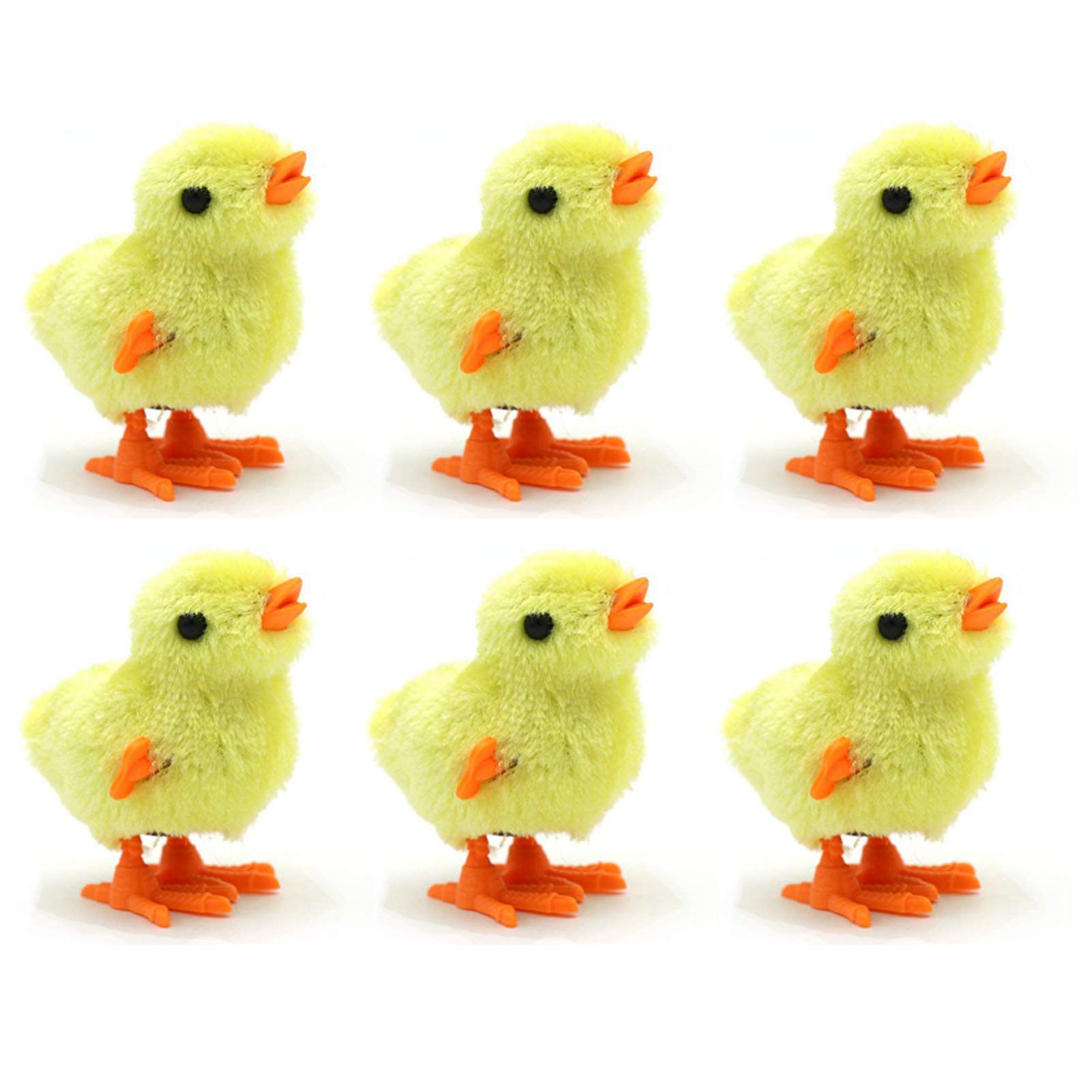 HYSTYLE 6 Pcs Wind-Up Jumping Chicken Ducklings Party Favors (Yellow)