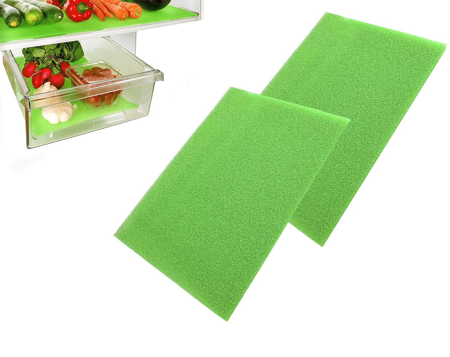 Fridge Liner Mats Pack of 2 – Antibacterial Anti-Mould Refrigerator Drawer Pads, Washable Fresh Food Saver Liners for Salad Drawer, Kitchen, Cabinet & Storage Use