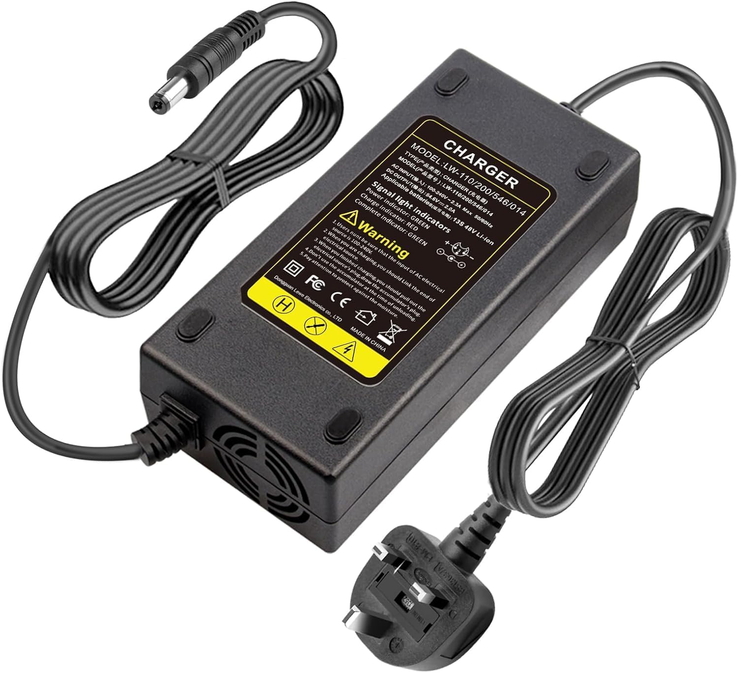 LabTEC 54.6V 48V 2A Electric Bike Lithium Battery Charger for 48V 2A 13S Li-on Battery E-bike Electric Scooter Power Supply DC 5.5mm x 2.1mm