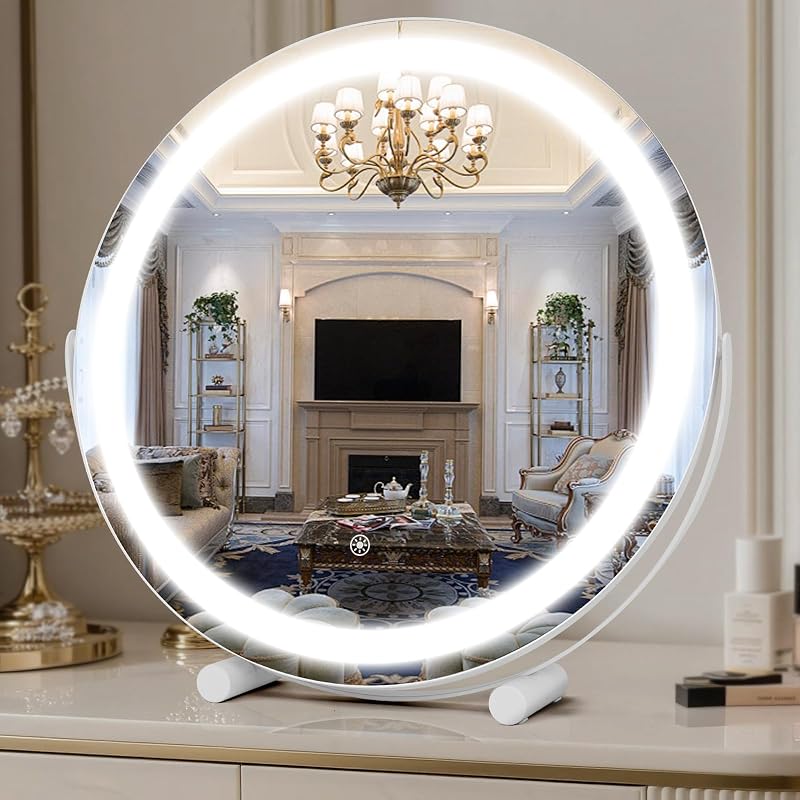Espelho para maquiagem Bearolve com iluminação LED, 45,72 cm, 3 cores, intensidade ajustável, rotação de 360°, branco