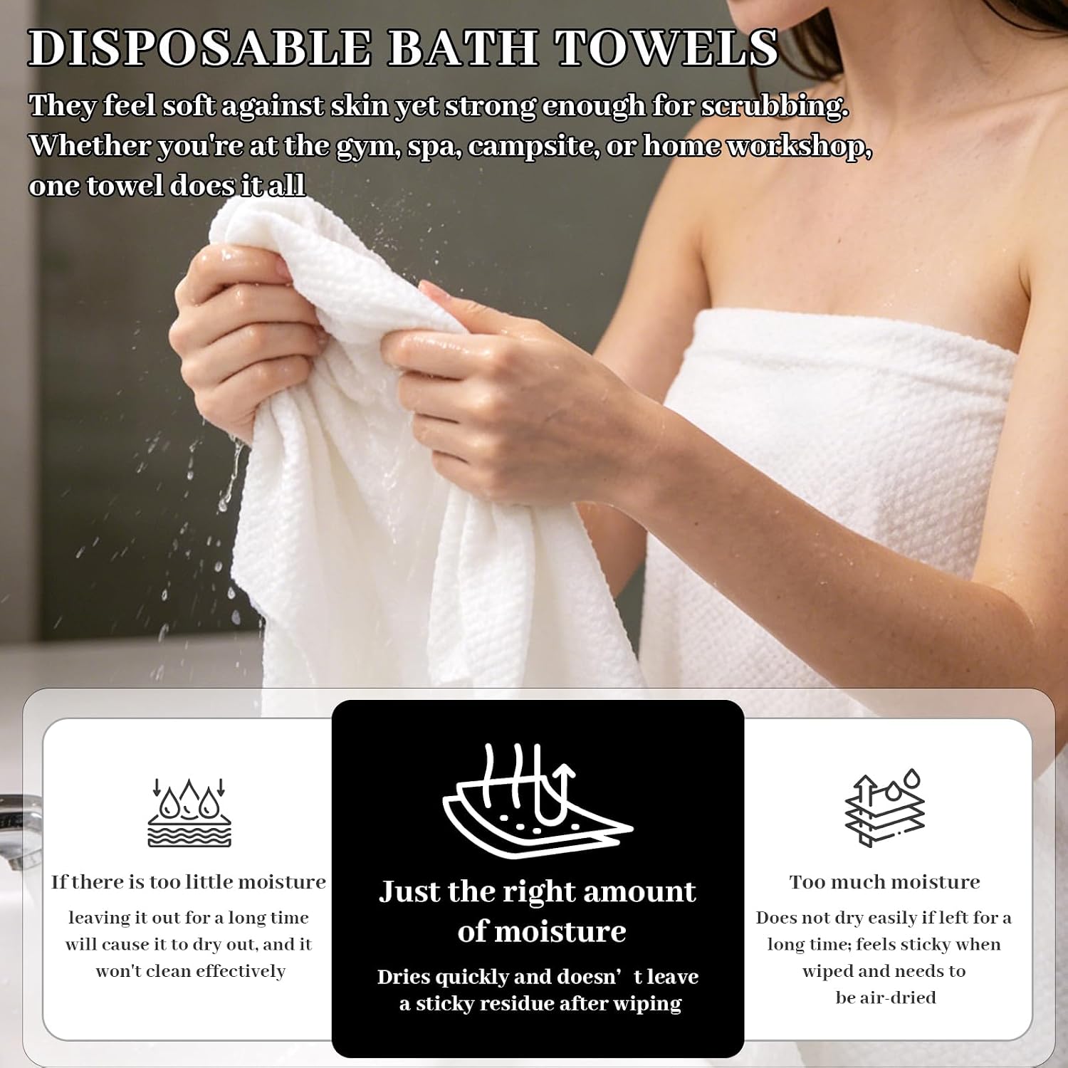 30 Pack Disposable Bath Towels, Lint-Free Absorbent Hair Drying Towel Camping Towel for Travel RV Road Trip Gym Spa, Large 27.5 x 55 Inch