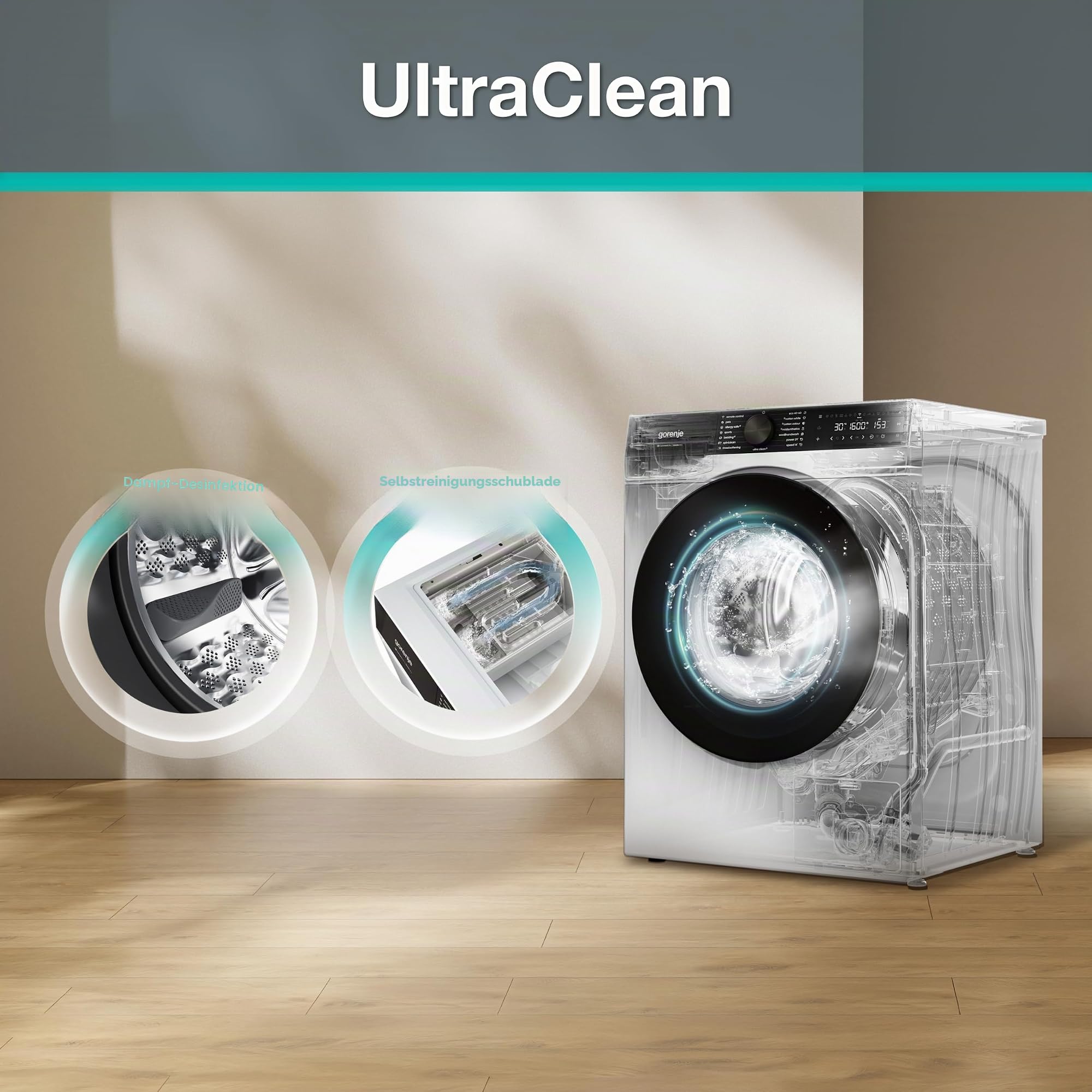 Gorenje W5G694A1T1 Waschmaschine mit Dampffunktion/9 KG/1400 U-Min/ConnectLife/15 Programme/Totaler AquaStop/EasyDosing/SteamTech/Inverter PowerDrive/10% besser als Energieeffizienzklasse A/Weiß