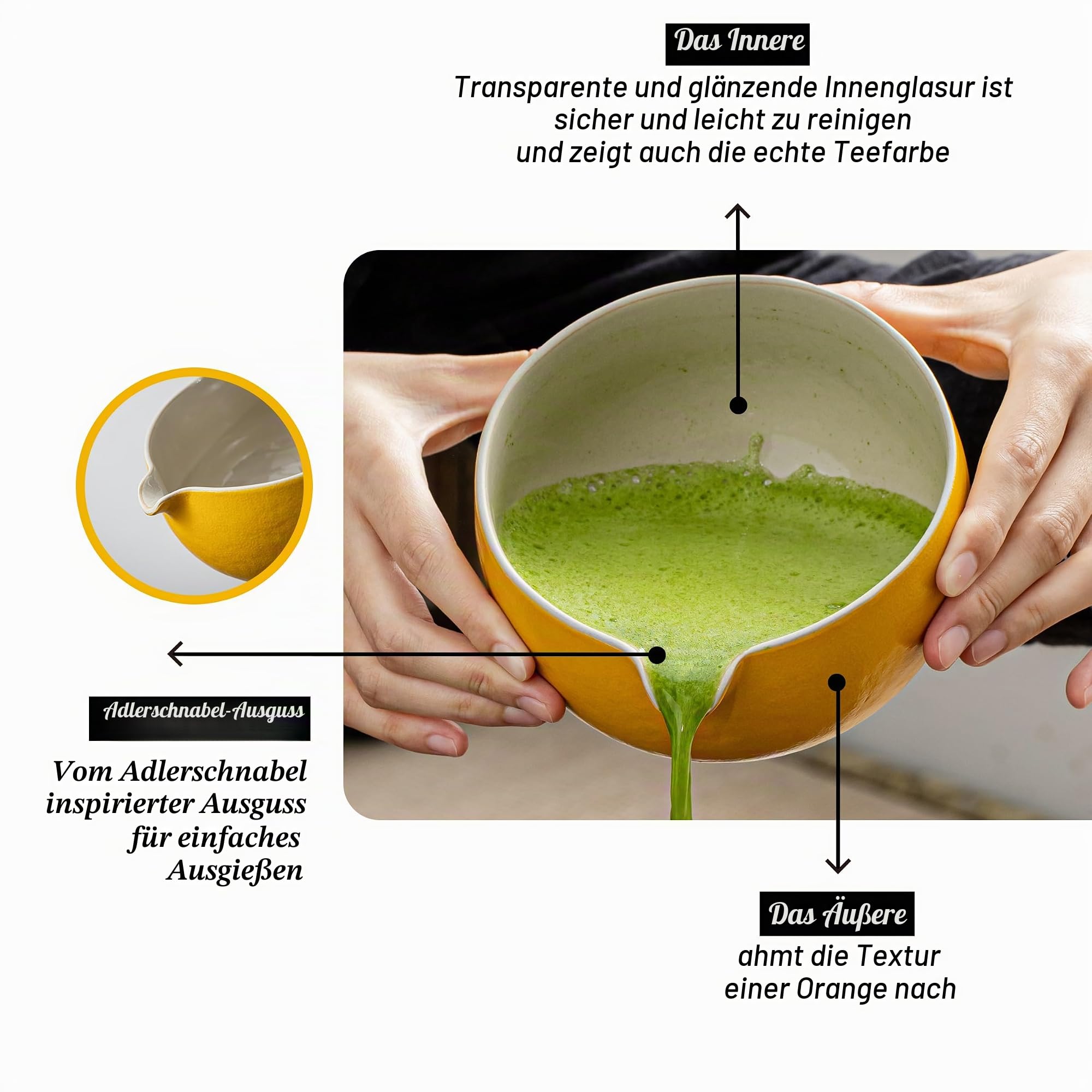 Japanisches Tee-Set (7 Stück) Matcha-Schneebesen-Set Matcha-Schüssel mit Ausgießer Bambus-Matcha-Schneebesen (Chasen) Schaufel (Chashaku) Matcha-Schneebesenhalter Teezubereitungsset. N18, Orange