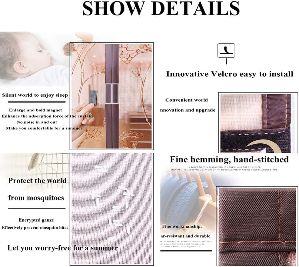 Image of Mosquito Net for Door Polyester Magnetic Curtain Auto Closing Insect Screen for All Door Types with Self Adhesive Hook Tape Auto Close Insect Screen (210 * 100 cm, Brown)
