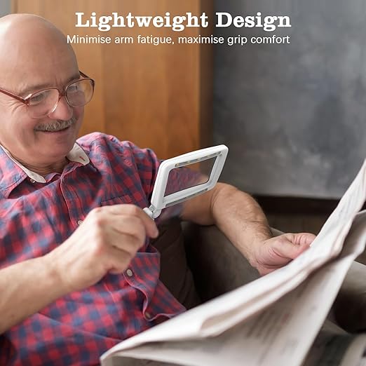MoKo Magnifying Glass for Reading, Rechargeable 4X Full Page Book Magnifier, Magnifying Glass with Light 3 Modes, Folding Handheld Reading Magnifiers for Seniors Elderly Low Visions,Gray