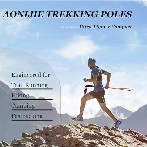 Miniatura 6 de AONIJIE Bastones de trekking (2 unidades, 47.2 in) para hombres y mujeres, puntas antigolpes, diseño compacto plegable para correr en senderos,