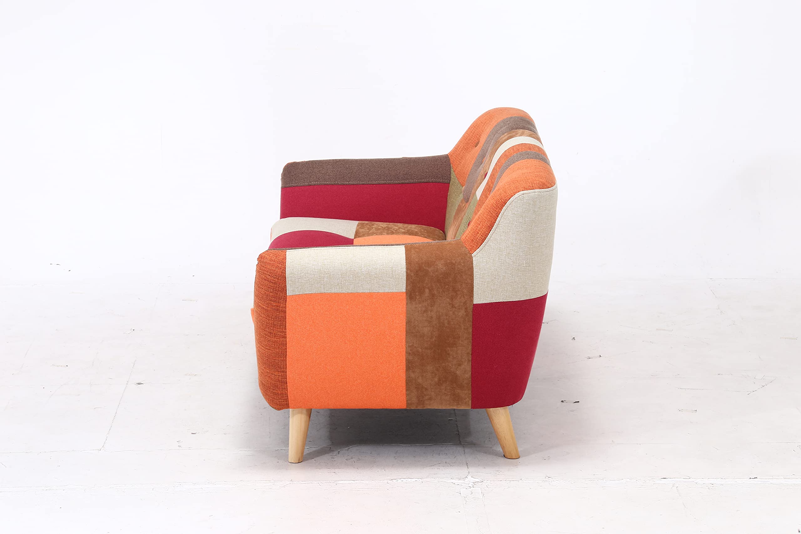 送料無料】パッチワーク2人掛けソファ オレンジ 天然木 ラビスタ 不二貿易