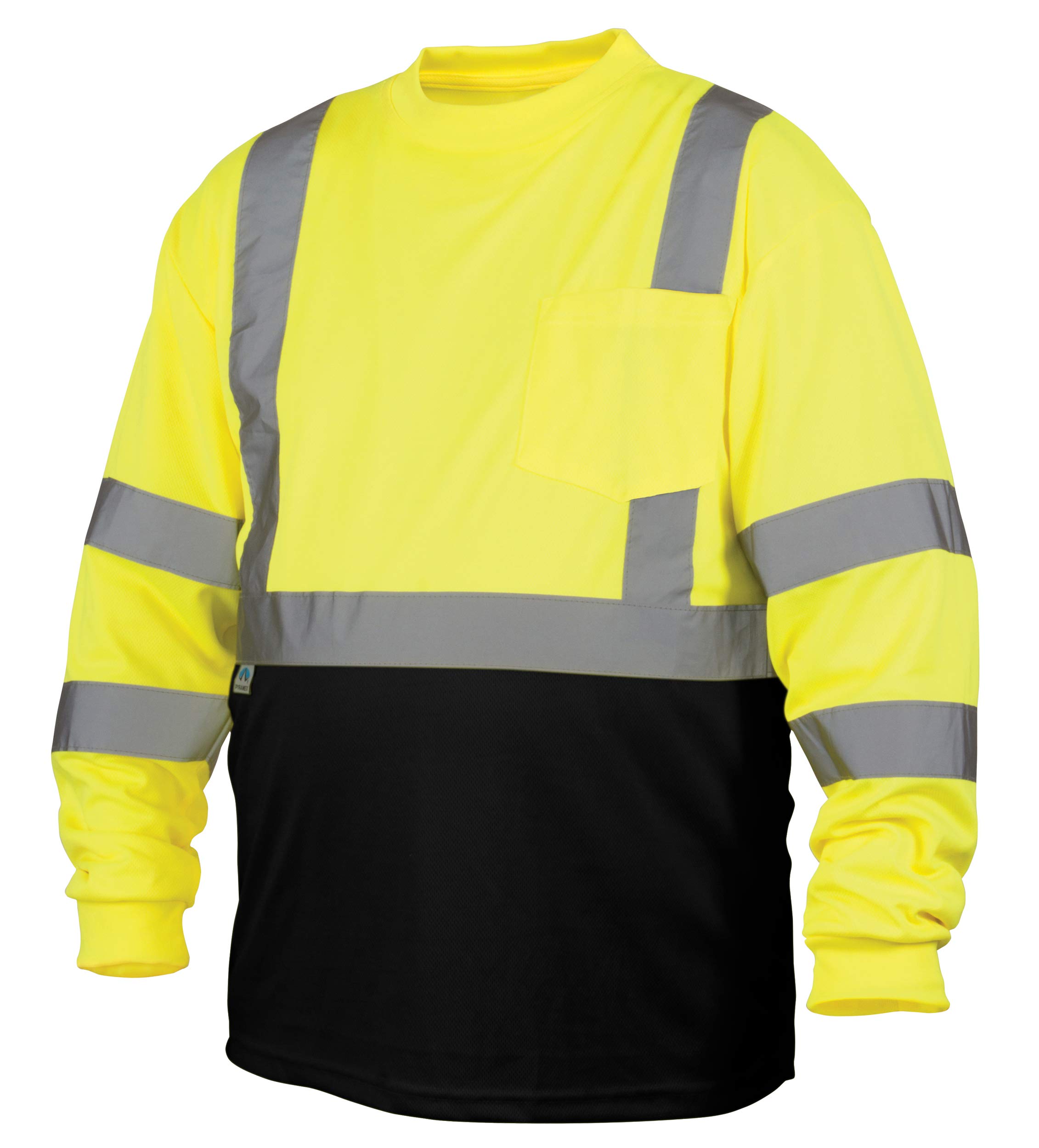 Pyramex Safety RLTS3110BL RLTS31B Series T-Shirt Hi-Vis Lime Long Sleeve - Black Bottom - Size Large