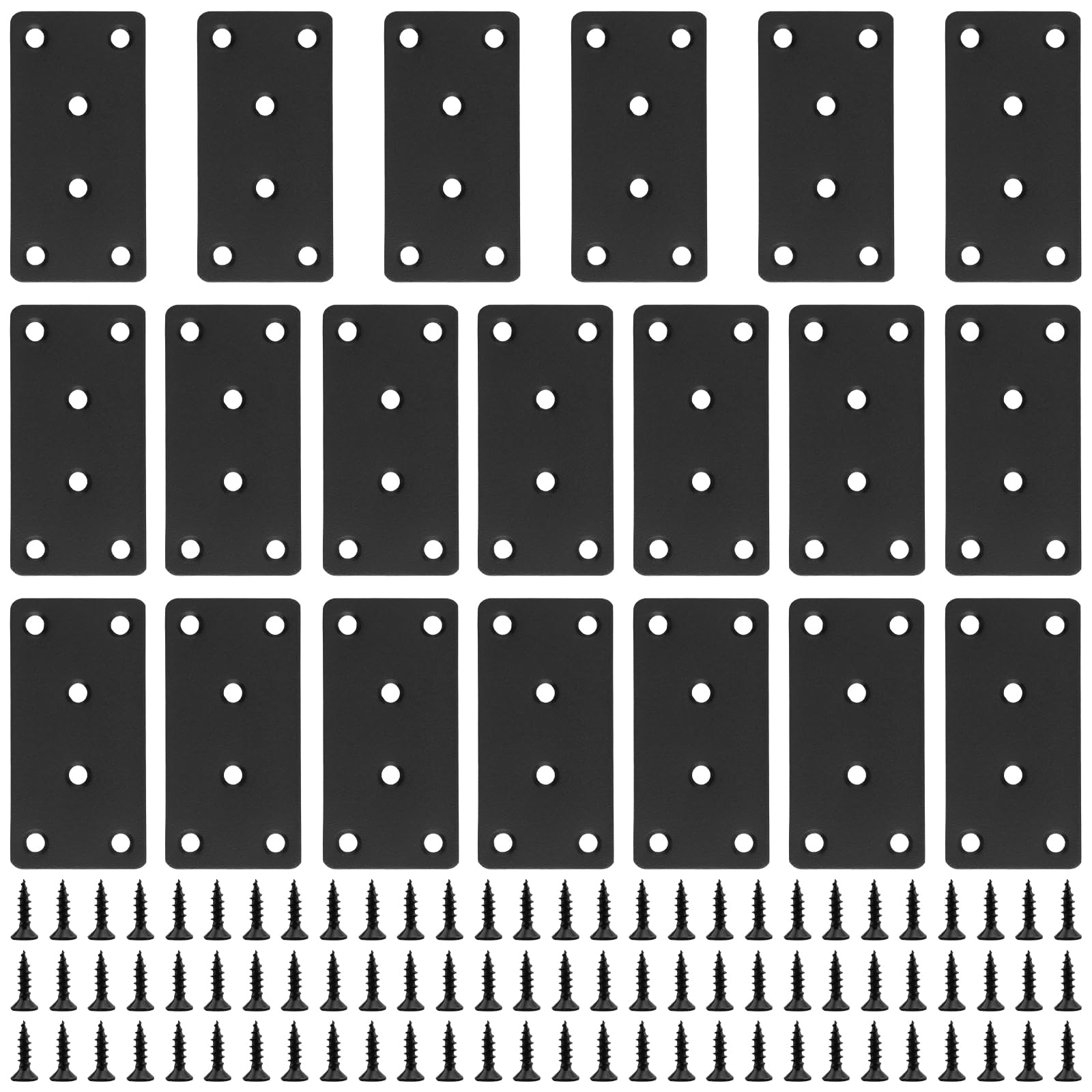 SINJEUN 20 PCS Flat Brackets for Wood, 80 x 40 x 2mm Flat Joining Plates with Screws, Stainless Steel Mending Plate Metal Brackets for Timber Fixing Repair Connector(Black)