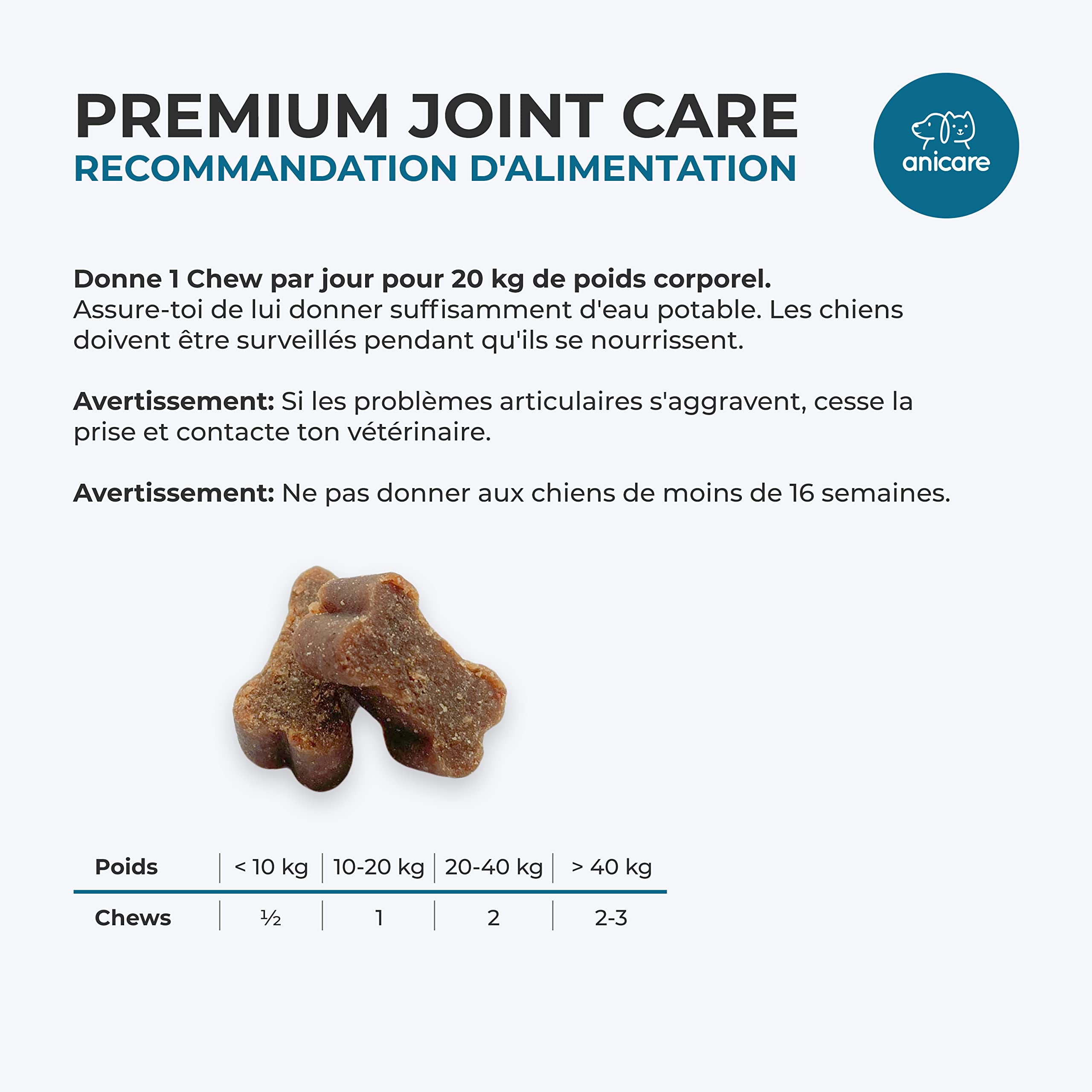 Anicare Premium Joint Care: Friandises à mâcher pour articulations! avec de la glucosamine, chondroïtine, du MSM et des moules aux orles Verts