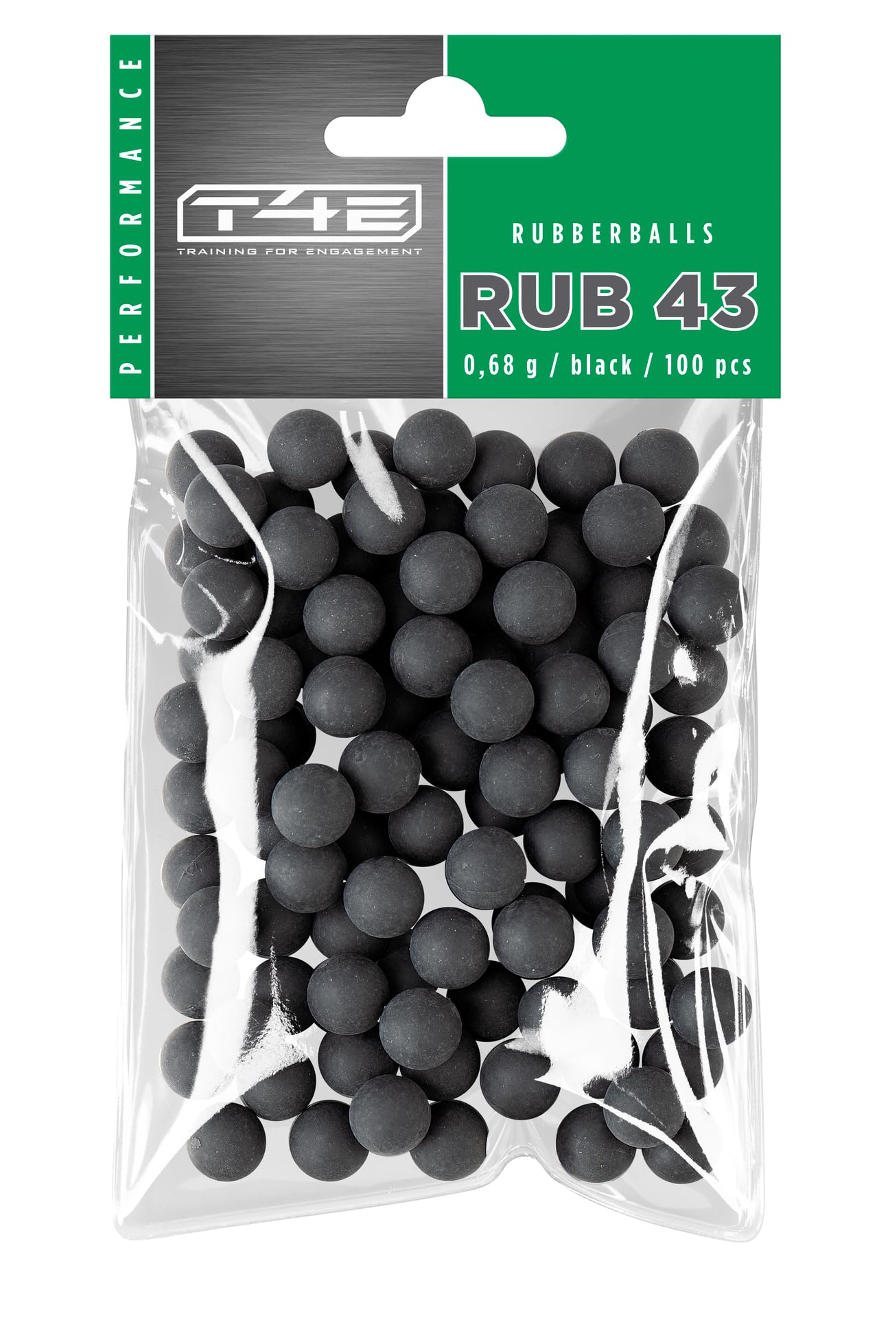 T4E Palline paintball RUB 43, calibro munizioni 0.43, 100 pezzi, palline in gomma, nero