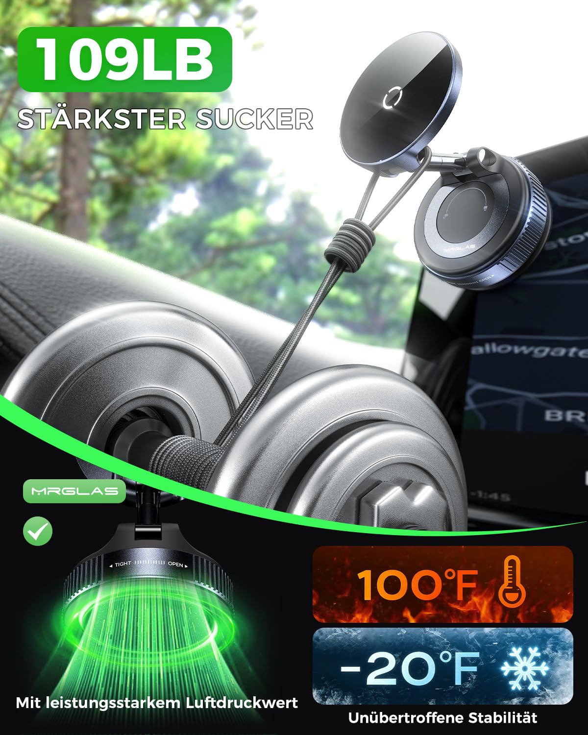 MRGLAS 15W Vakuum Magnetische Handyhalterung mit Ladefunktion,360° Verstellbarer Saugnapf Handy Halterung Magsafe Ladegerät Kfz-Handyhalterung Wireless Charger Auto Zubehör für iPhone 17/16/15/14/13