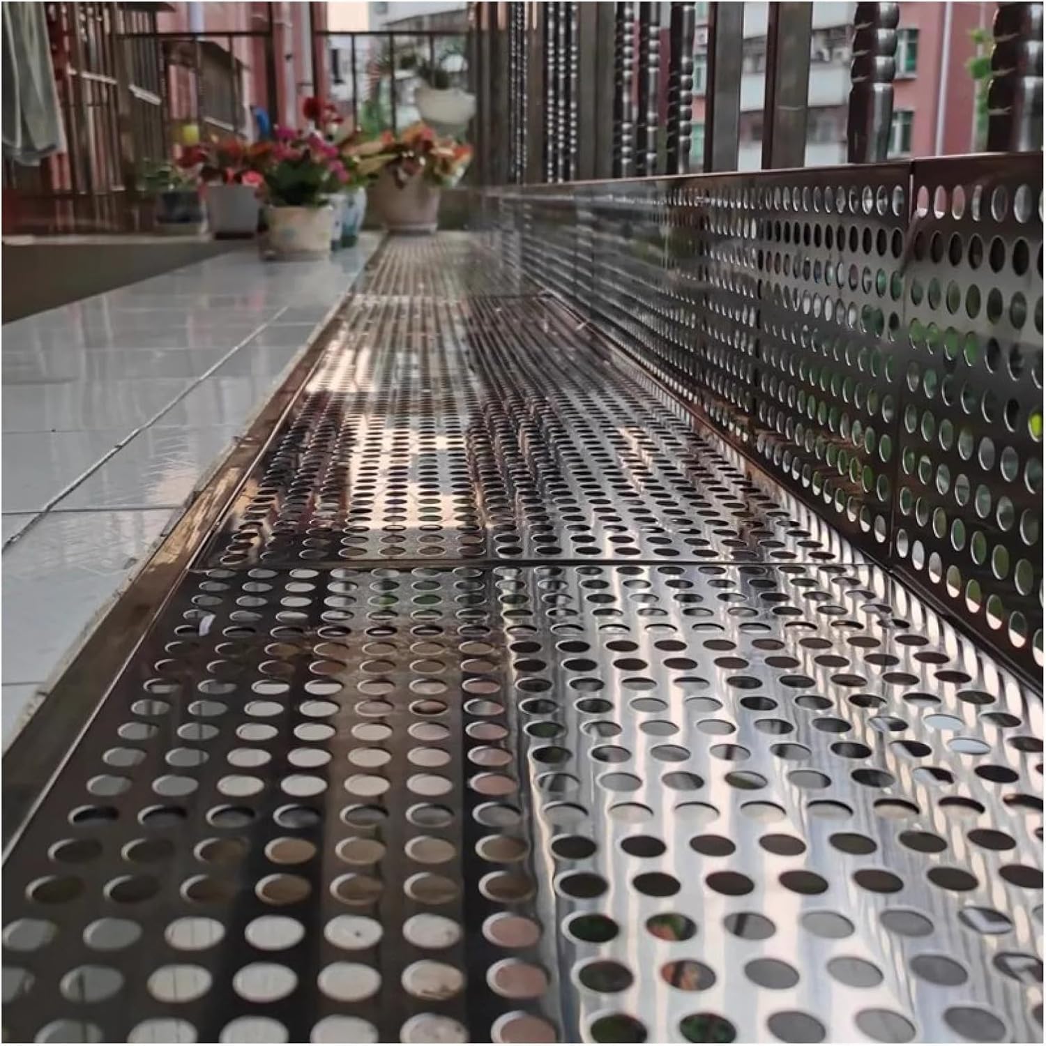 Stainless Steel 304 Balcony Protection Sheet - 10mm Perforated Metal Plate with Ties & Gloves (60x110 cm) for Enhanced Safety & Durability, Ideal for Outdoor Use