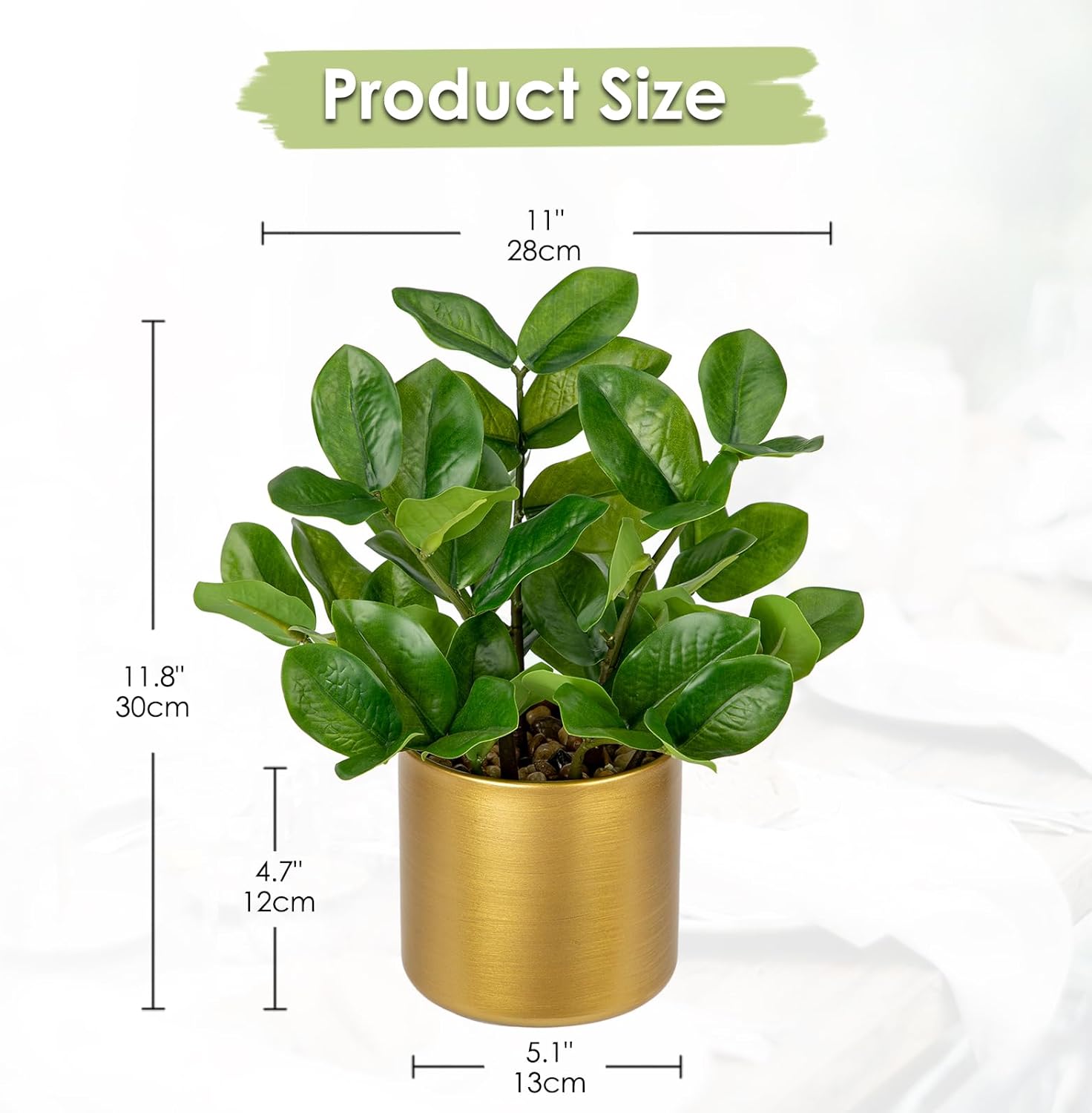 Briful Faux Plants Indoor Artificial ZZ Plant with Gold Pot 11.8in Realistic Fake Silk Plants for Home Office Bathroom Kitchen Dining Table Centerpiece Decoration - Image 2