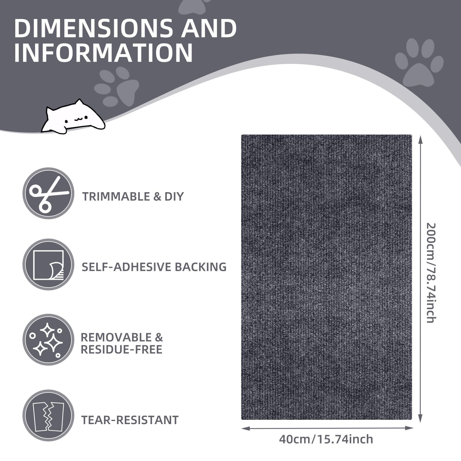 Protezione Divano Graffi Gatto: DIY Tiragraffi per Divano Tappeto Tiragraffi per Gatti Autoadesivo 200x40cm - Ideale per Divani, Mobili e Pareti, Sisal e Moquette (Grigio scuro, 40×200cm)