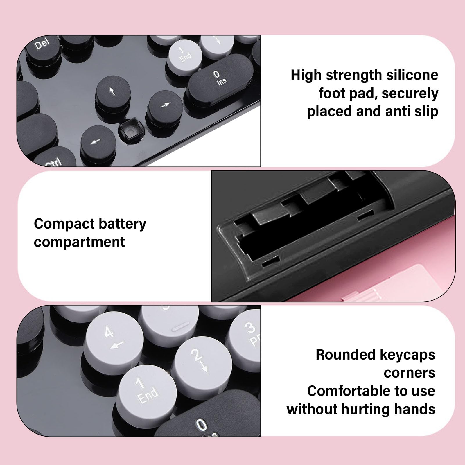 Luocute Combinazione Tastiera e Mouse Wireless, 104 Tasti in Stile retrò Carino Macchina da Scrivere con Tastierino Numerico e Mouse Silenzioso, per PC Portatile Desktop (BLACK)