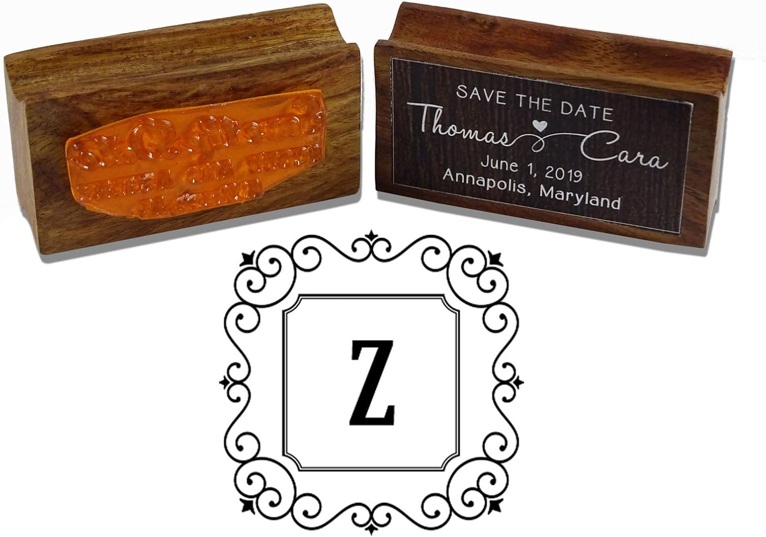 Printtoo Square Swirl Border Letter B Initial Uppercase Monogram Wood Mounted Rubber Stamp
