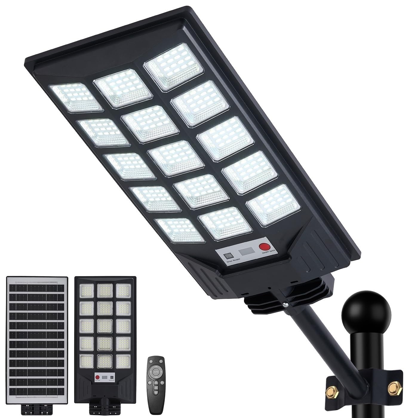 HONEYBABY Solar Street Lights Outdoor Waterproof, 8500K Solar Powered Lights Outdoor LED Flood Lamp