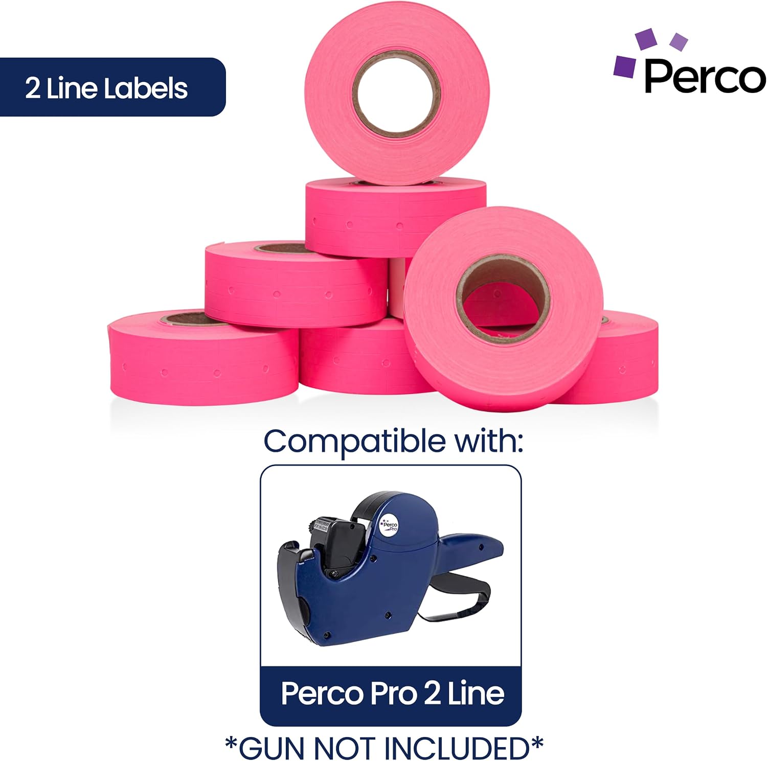 Perco 2 Line Fluorescent Pink Labels - 6,000 Blank Price and Date Gun Labels for Perco 2 Line Price and Date Guns - 8 Rolls, 1 Sleeve - Made in USA