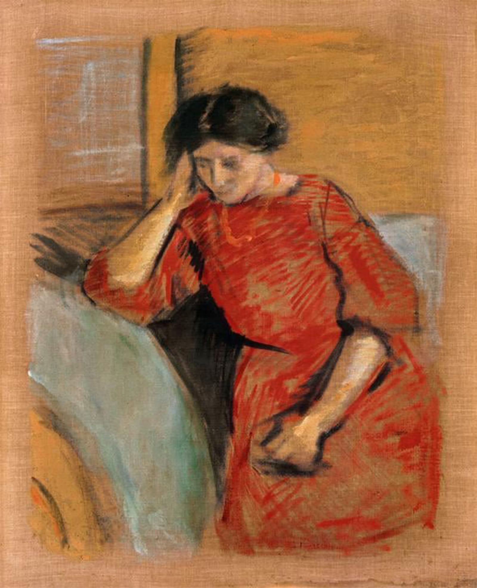 Artxlxxbn No Frame Famous Print Painting Colorful Art Print Elisabeth In The Red Dress By August Macke Canvas Art Decorations For Home Decor 60X90cm