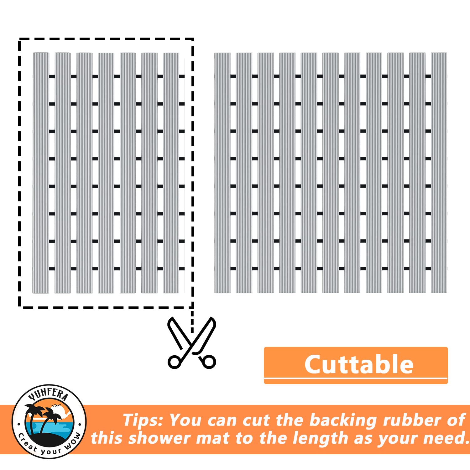 Bath mat tub Shower mat - Safety Shower Floor mats Non Slip mat for Bathtub, no Suction Cups Bath mats for refinished tub ,Water-Resistant Rubber Inside Shower mat (Classic Grey)