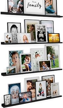 Wallniture Denver 46" Wall Shelves for Picture Frames, Floating Shelves for Wall, Picture Ledge Shelf, Set of 4, Black