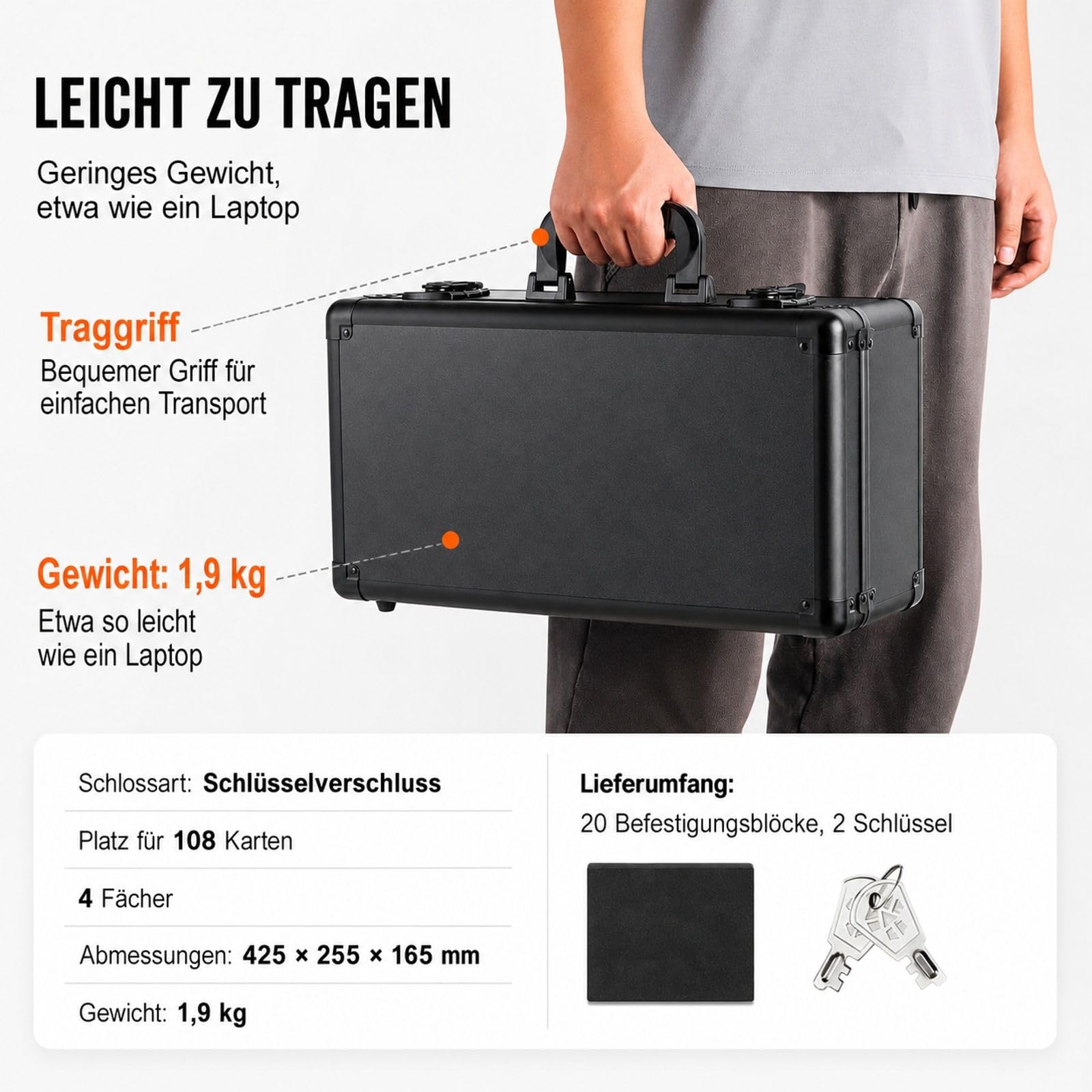 Aufbewahrungsbox für 108 bewertete Karten, 4 Fächer, Schloss mit Schlüssel, Etui für Sportkarten und Sammelkarten