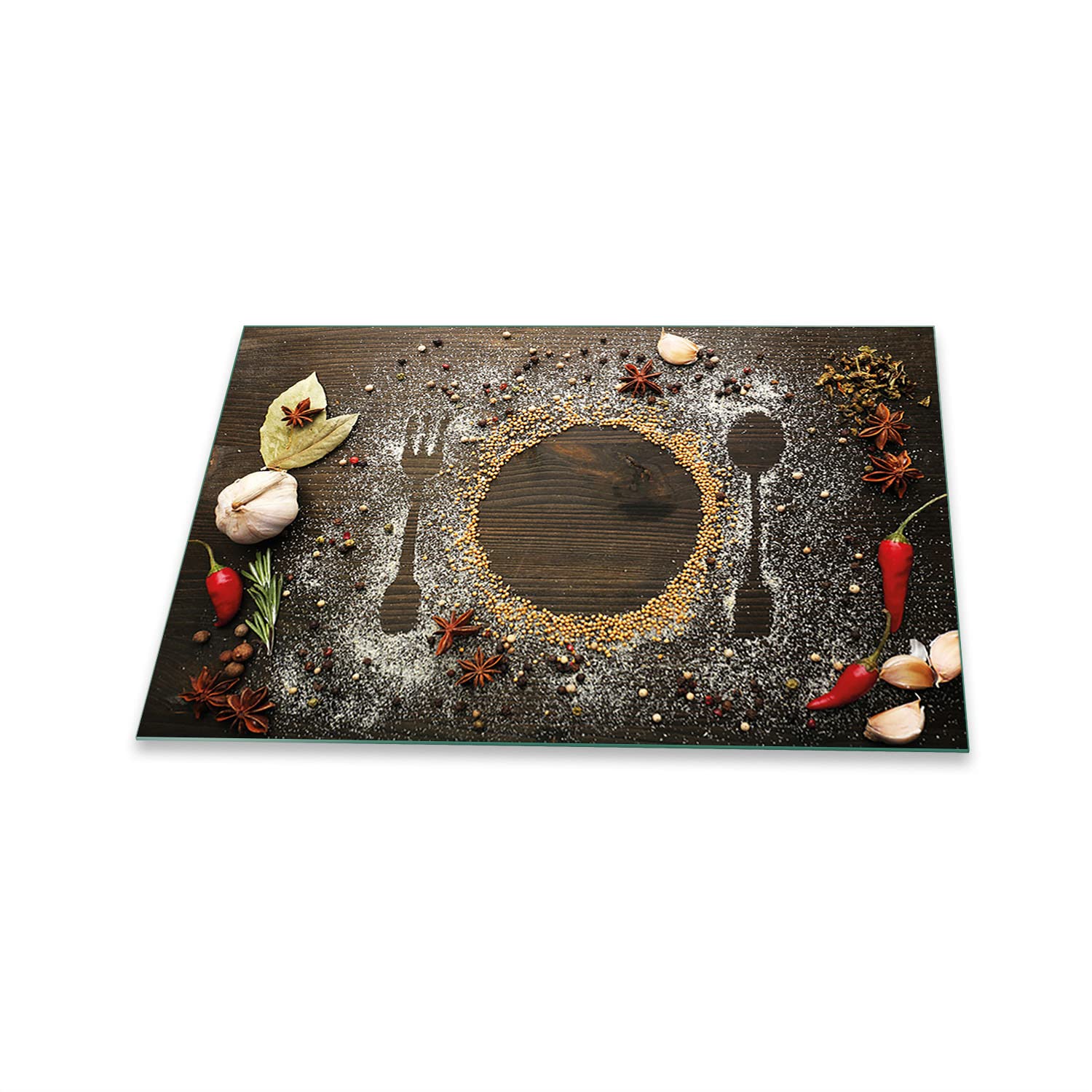 Herdabdeckplatte Abdeckung Ceranfeld Abdeckplatte Schneidebrett 1-Teilig 80x52 Gewürze Braun Spritzschutz Glasplatte Ceranfeldabdeckung Schutz Kochplatten Herdschutz Sicherheitsglas Glasschneidebrett