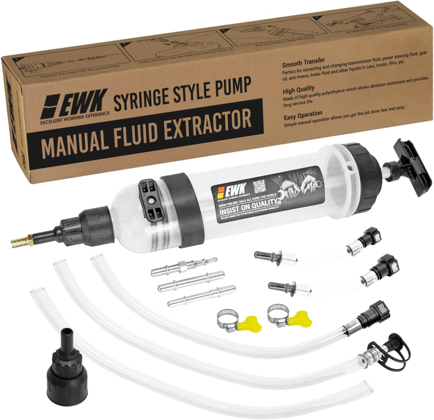 EWK 1500cc Automotive Fluid Syringe Extractor with Hose for Automotive Oil Fluid Change
