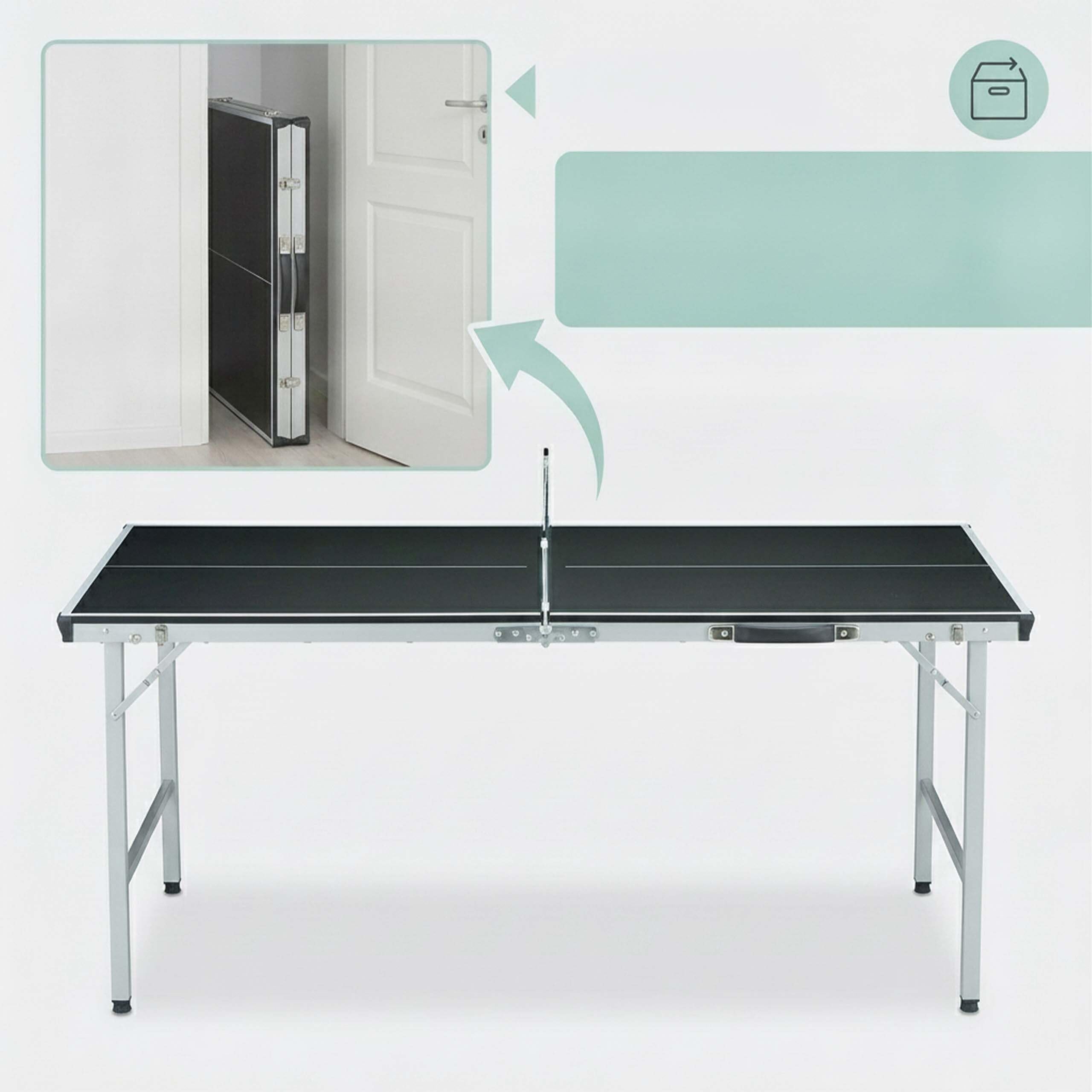 Relaxdays Mesa Ping Pong, Tablero Pimpón Plegable, Tabla Midi, Incluye Red, 2 Palas, 3 Pelotas, 70 x 70 x 150 cm, Negra