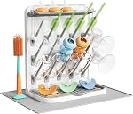 Lifewit Large Baby Bottle Drying Rack for 15 Bottles, Removable Pacifiers Box, Drip Tray, Vertical Rack for Bottle Accessories, Weighted Straws，Pump Parts, BPA-Free, White&Gray, Without Drain Mat