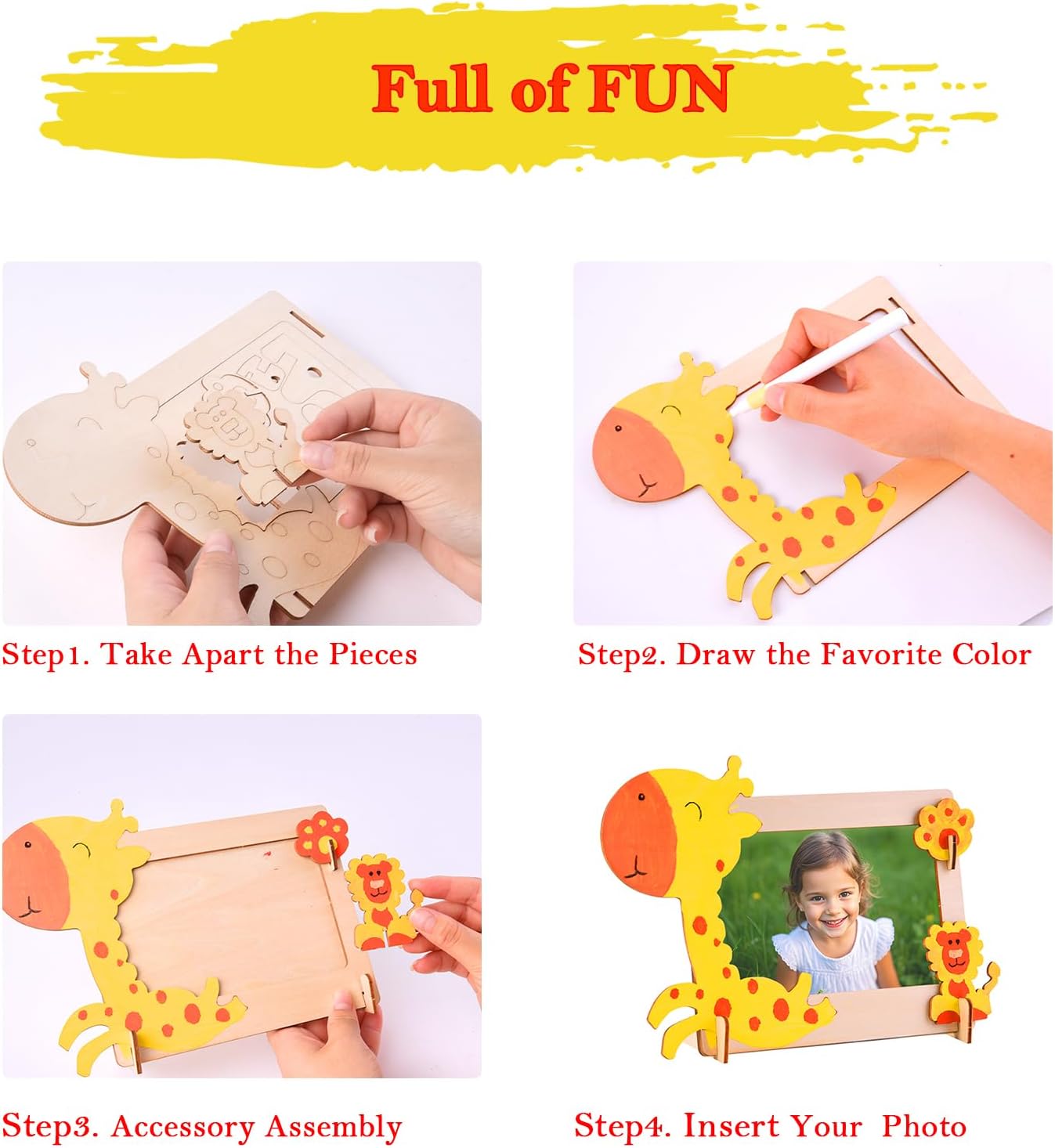 THWAS-LIGHT Photo Frame Craft Kit - DIY Arts & Crafts Painting Kits for Kids Ages 8-12 6-8, Girls Boys Easter Gifts,12 Pack Unfinished Wooden Photo Frames for Mother's Day Father's Day (Animal B)