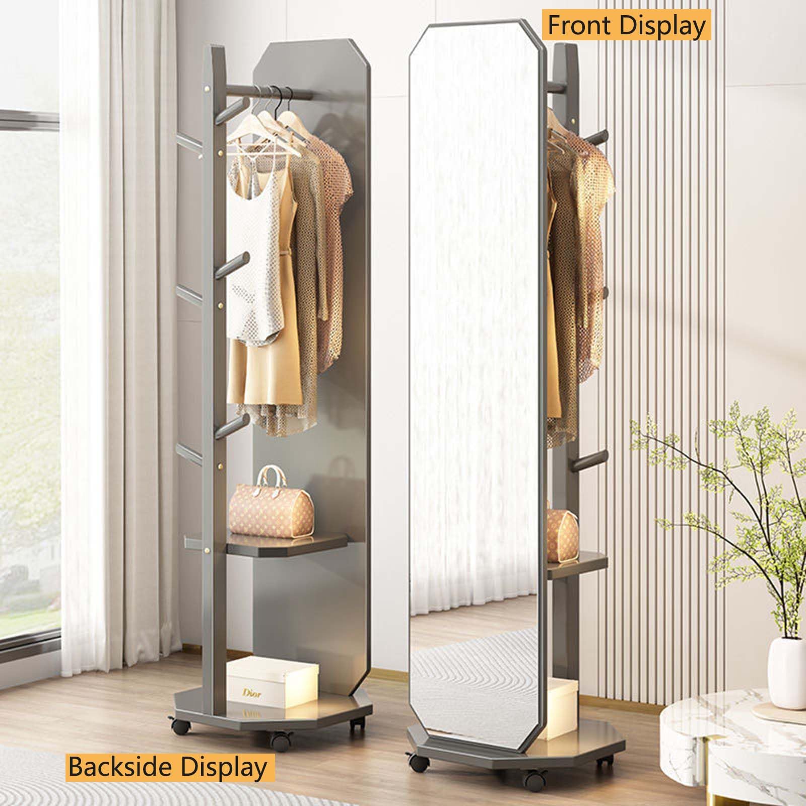 Specchio A Figura Intera Girevole 360° - Con Appendiabiti, Moderno, Per Camera O Spogliatoio - Foto 2