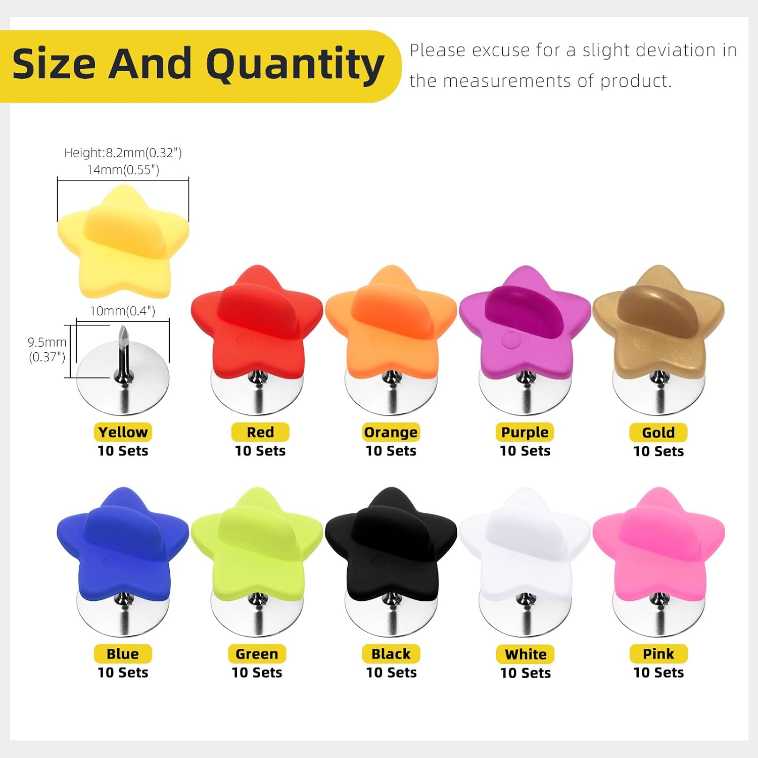 100 Set Star Rubber Pin Backs Locking with Tie Tacks Blank Pins Kit, 10 Colors Silicone Locks Rubber PVC Pin Backs for Securely Holding Uniform Badges Brooch Lapel Hats