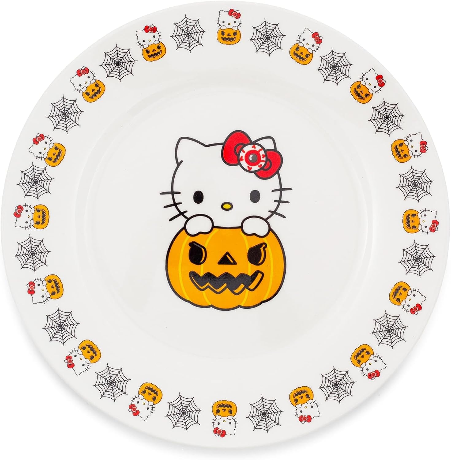 Silver Buffalo Sanrio Hello Kitty Pumpkin Boo 8-Inch Large Ceramic Dinner Plate For Serving Appetizers, Pasta, Salad, Dessert