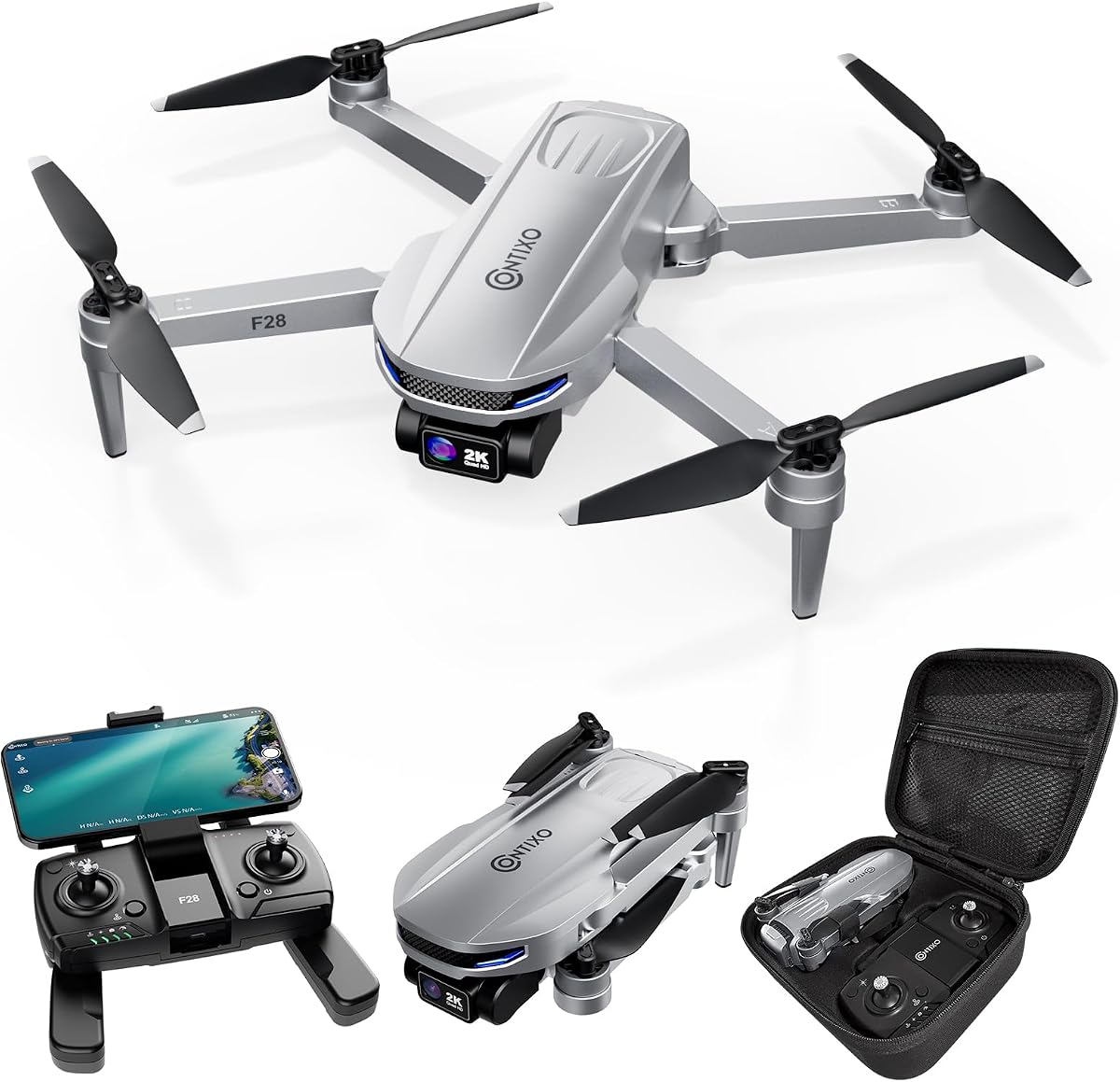 Contixo F28 GPS Drone with Camera for Adults Beginners, Foldable FPV Drone with Auto Follow, One Key Return, Waypoint Flight, Selfie Mode, 23 Min Flight Time, Carrying Case, No FAA Registration