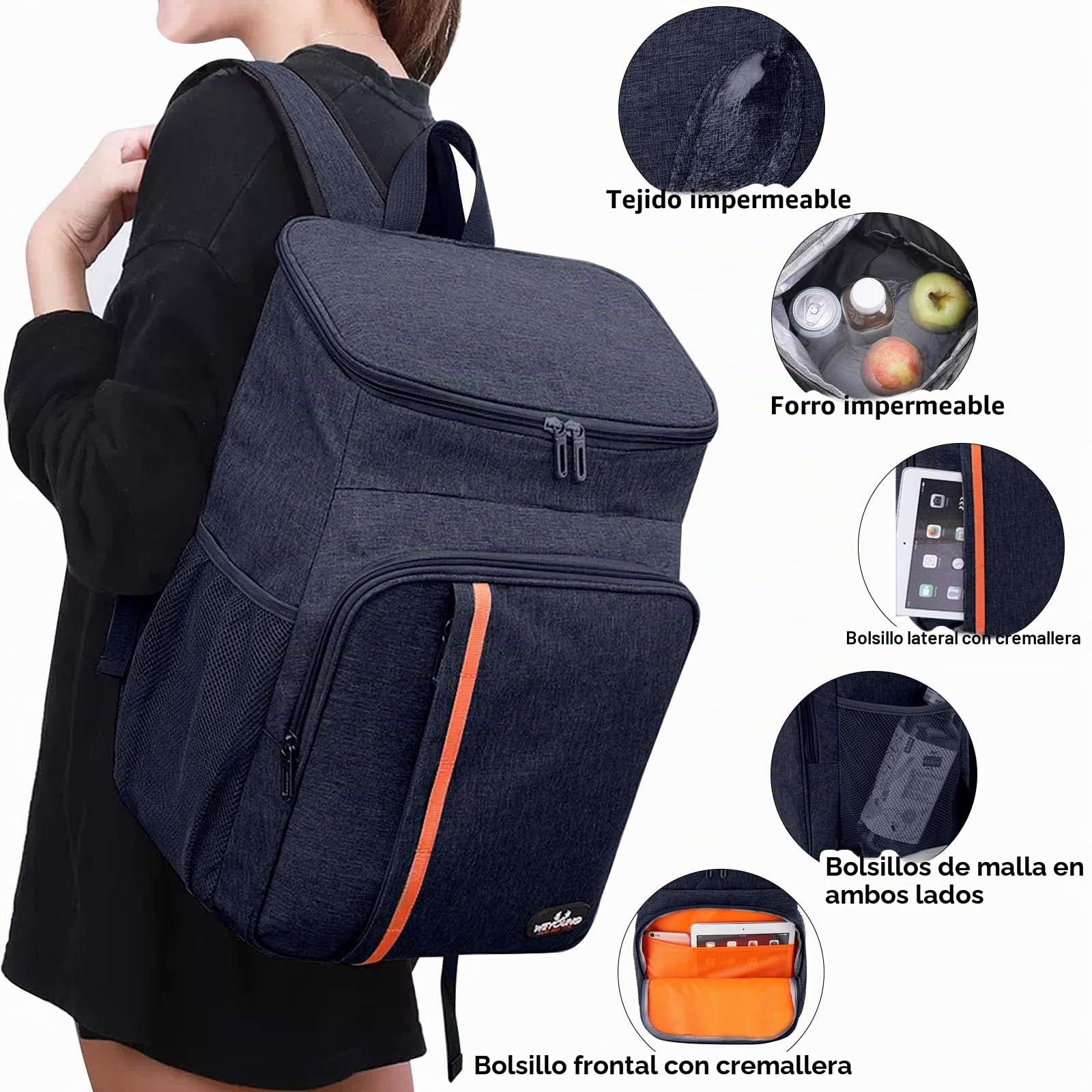 Mochila Nevera Isotérmica 23L - Bolsa Térmica Impermeable Grande para Picnic, Almuerzo, Playa, Camping y Senderismo - Refrigeración (Azul)