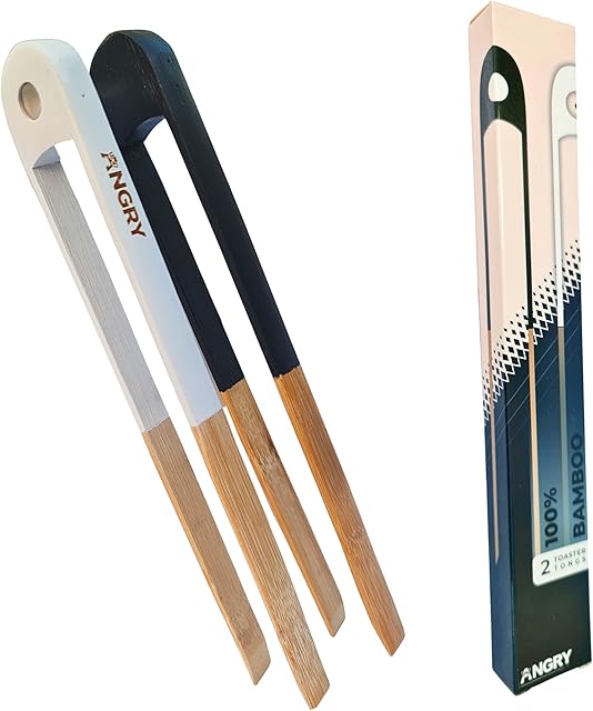 Angry Kitchen | Premium Toaster Tongs with Magnet | 100% Bamboo | Eco-Friendly | 22cm | UK Seller