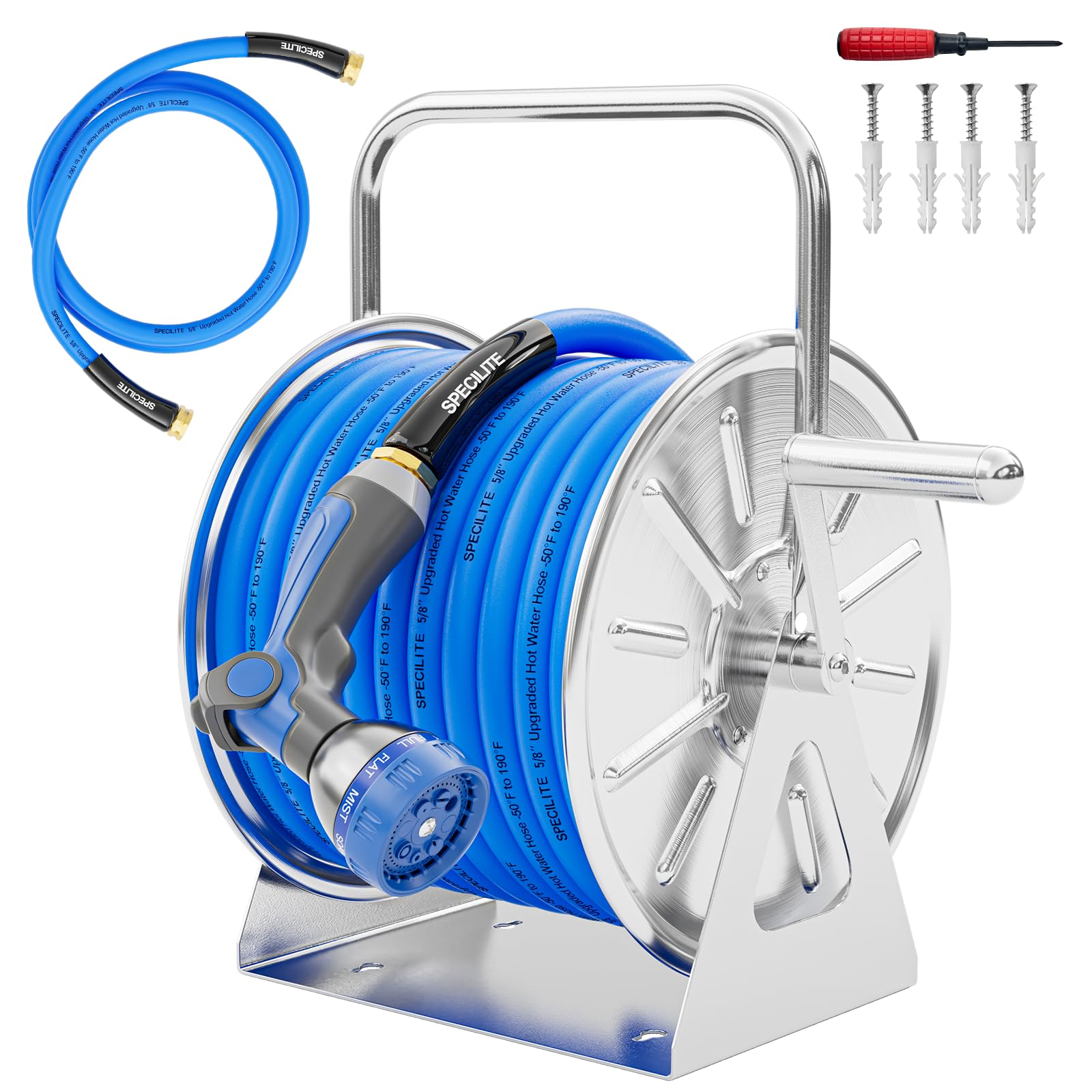 Amazon.com: SPECILITE Stainless Steel Garden Hose Reel with 5/8