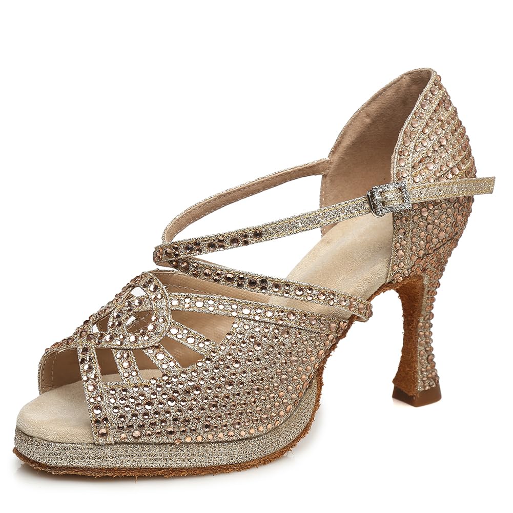Scarpe da Ballo Donna Latino Americano da Sala con Plateau con Brillantini Sandali da Ballo Salsa e Bachata,Modello YC-L458