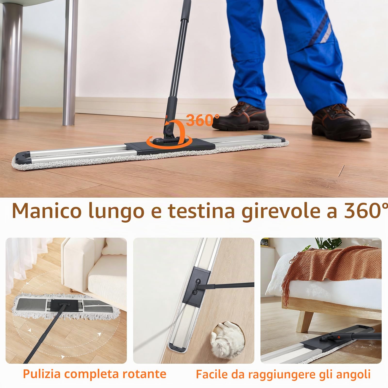 Mocio industriale resistente, grande mocio piano commerciale largo 90cm