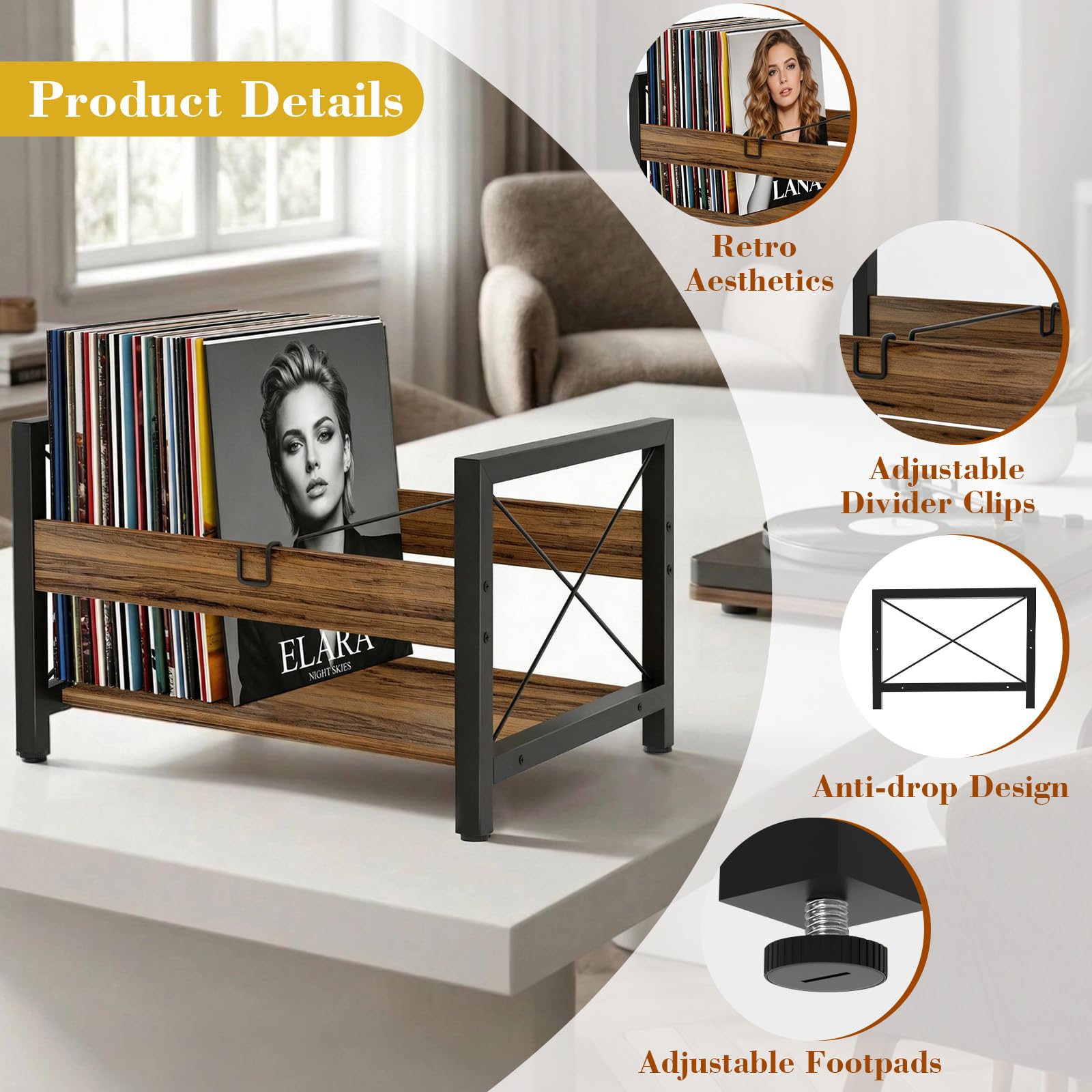 porta vinili per 100+ dischi in vinile, porta cd da tavolo e terra, stile retrò organizzatore di legno per la tua raccolta, 37 x 44 x 26.8 cm