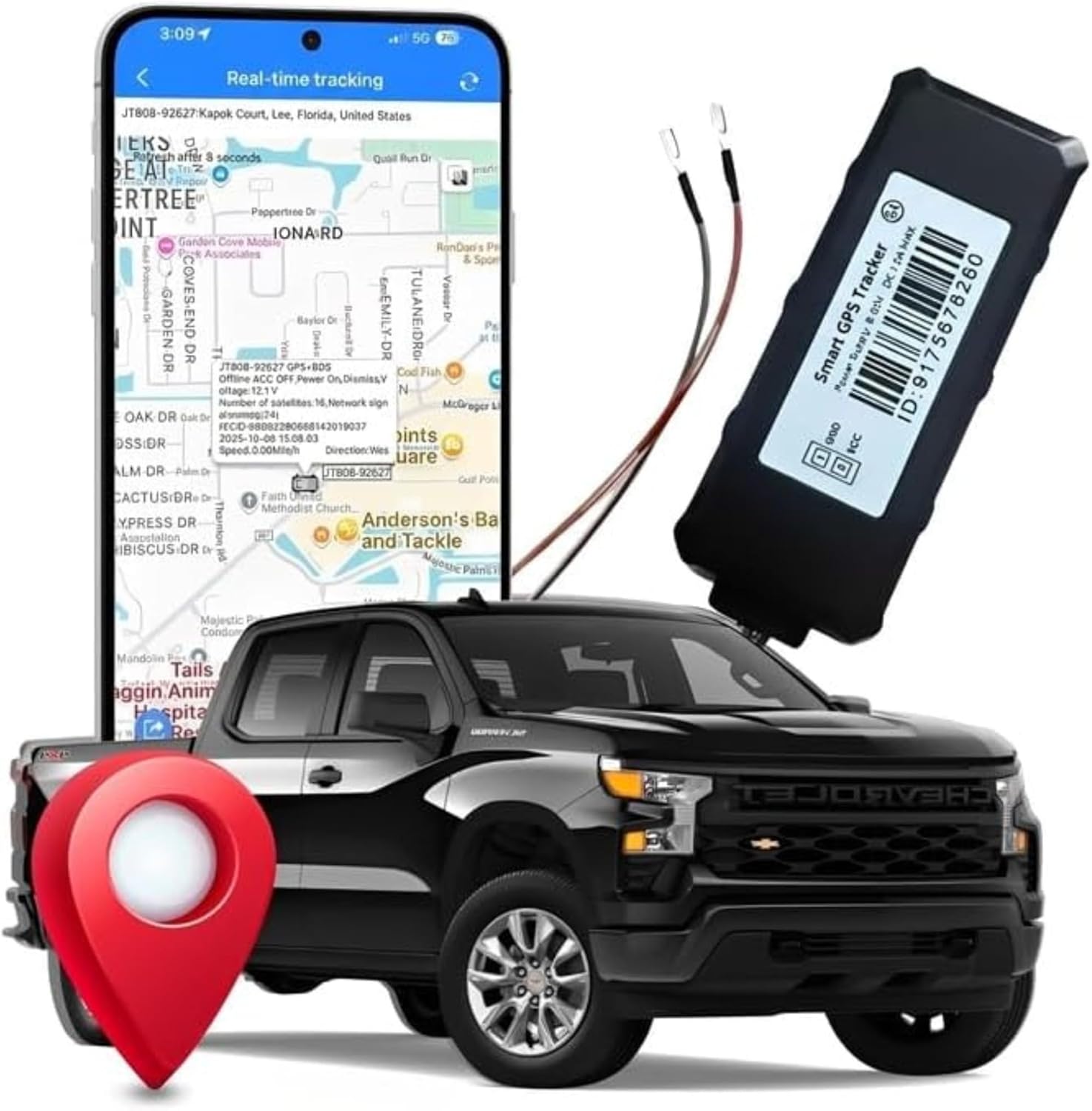 All-in-One Vehicle GPS Tracker - No Monthly Fee, No Subscription - 4G LTE Real-Time Hidden Tracker for Car & Truck - Includes SIM and Data - Easy 2-Wire Self-Installation
