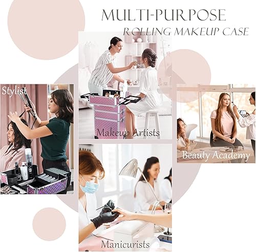 Miniatura 3 de Adazzo Estuche de aluminio 3 en 1 para maquillaje profesional con ruedas de rotación de 360 para maquillador, organizador de maleta cosmética con